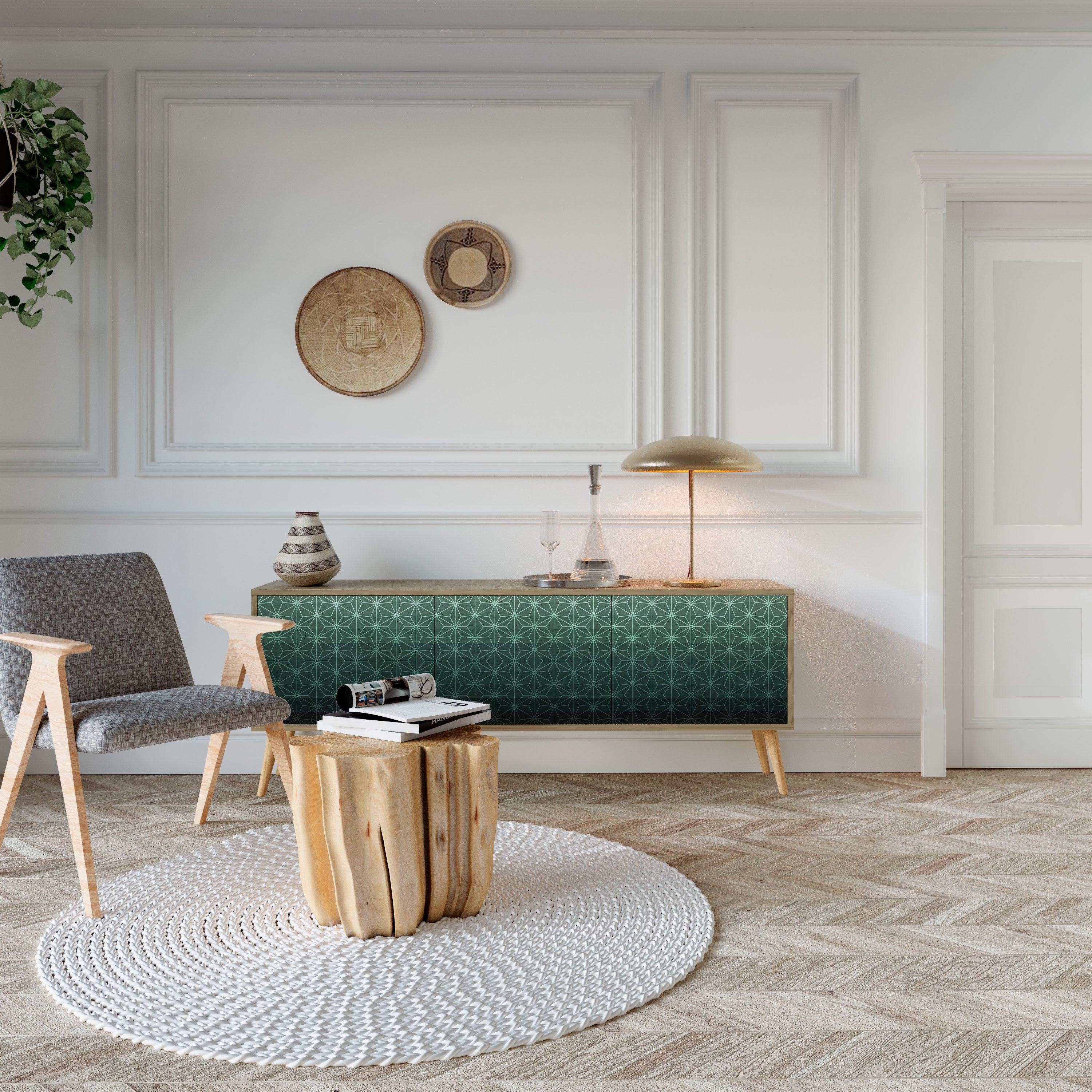 ORNAMENTAL GLIMMER Móvel de TV com 3 Portas em Efeito Carvalho