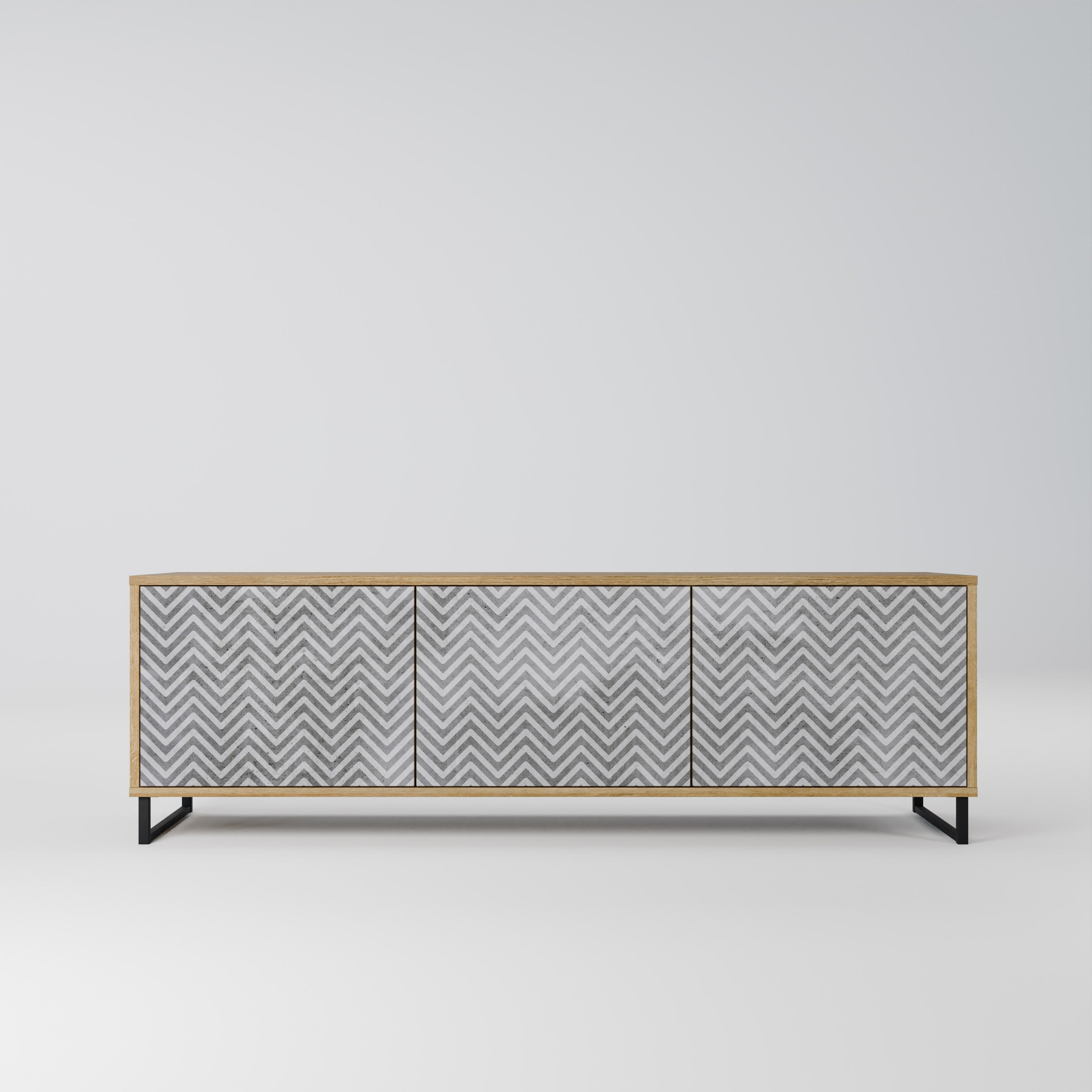 CONCRETE ZIG ZAG Móvel de TV com 3 Portas em Efeito Carvalho