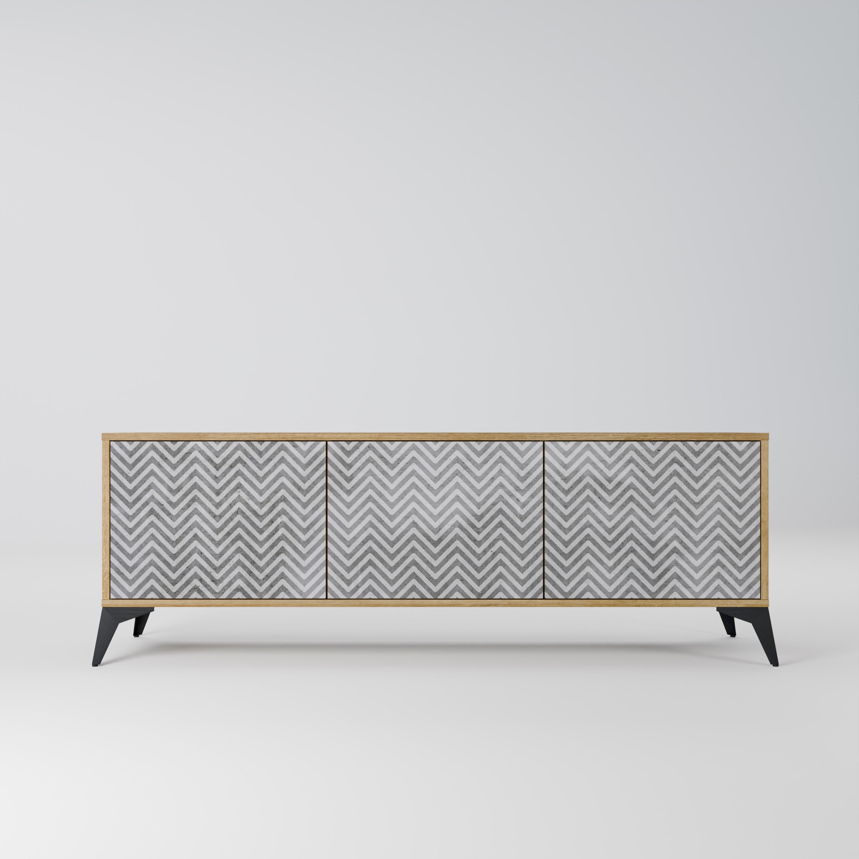 CONCRETE ZIG ZAG Móvel de TV com 3 Portas em Efeito Carvalho