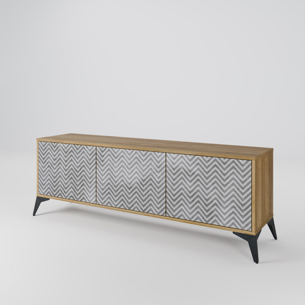 CONCRETE ZIG ZAG Móvel de TV com 3 Portas em Efeito Carvalho