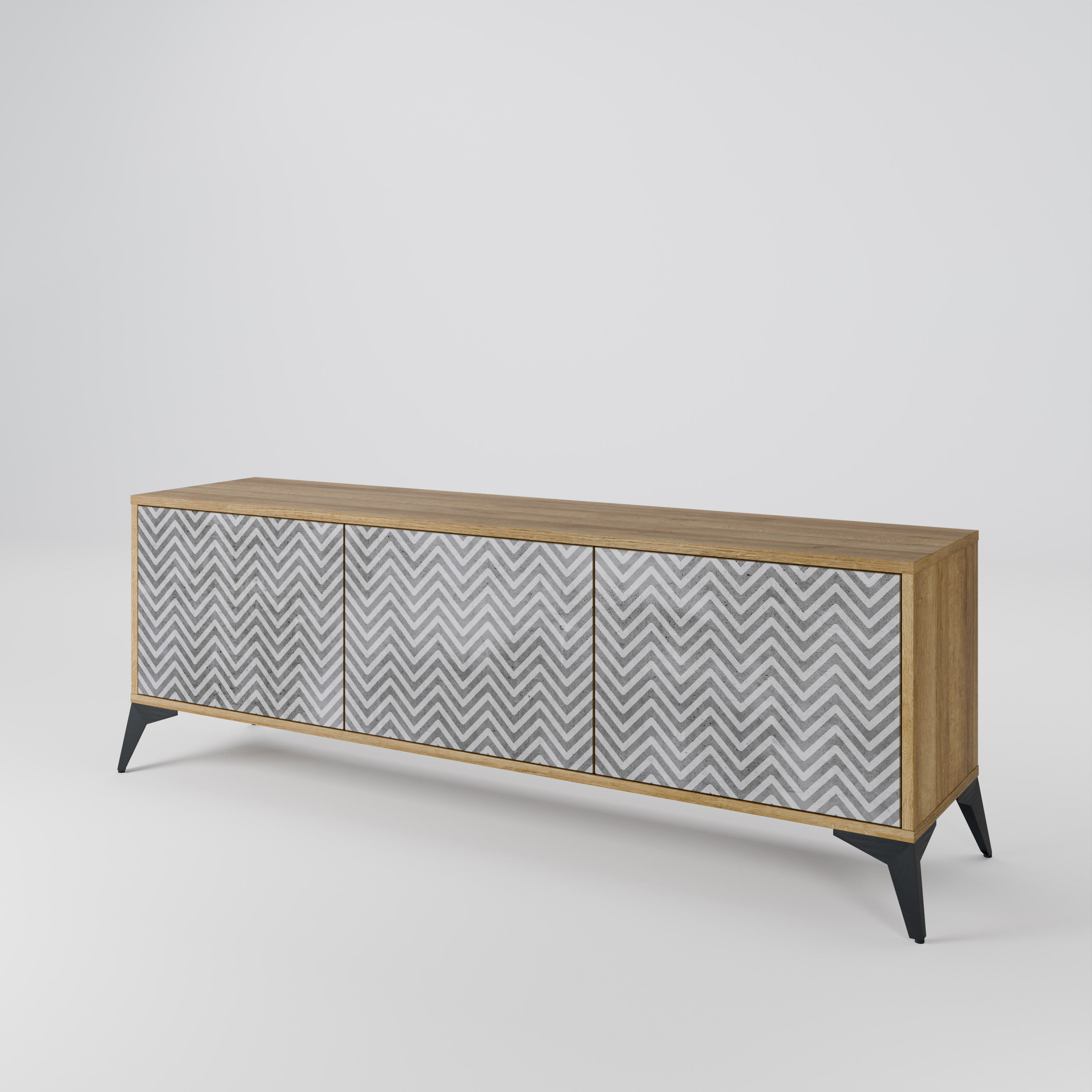 CONCRETE ZIG ZAG Móvel de TV com 3 Portas em Efeito Carvalho