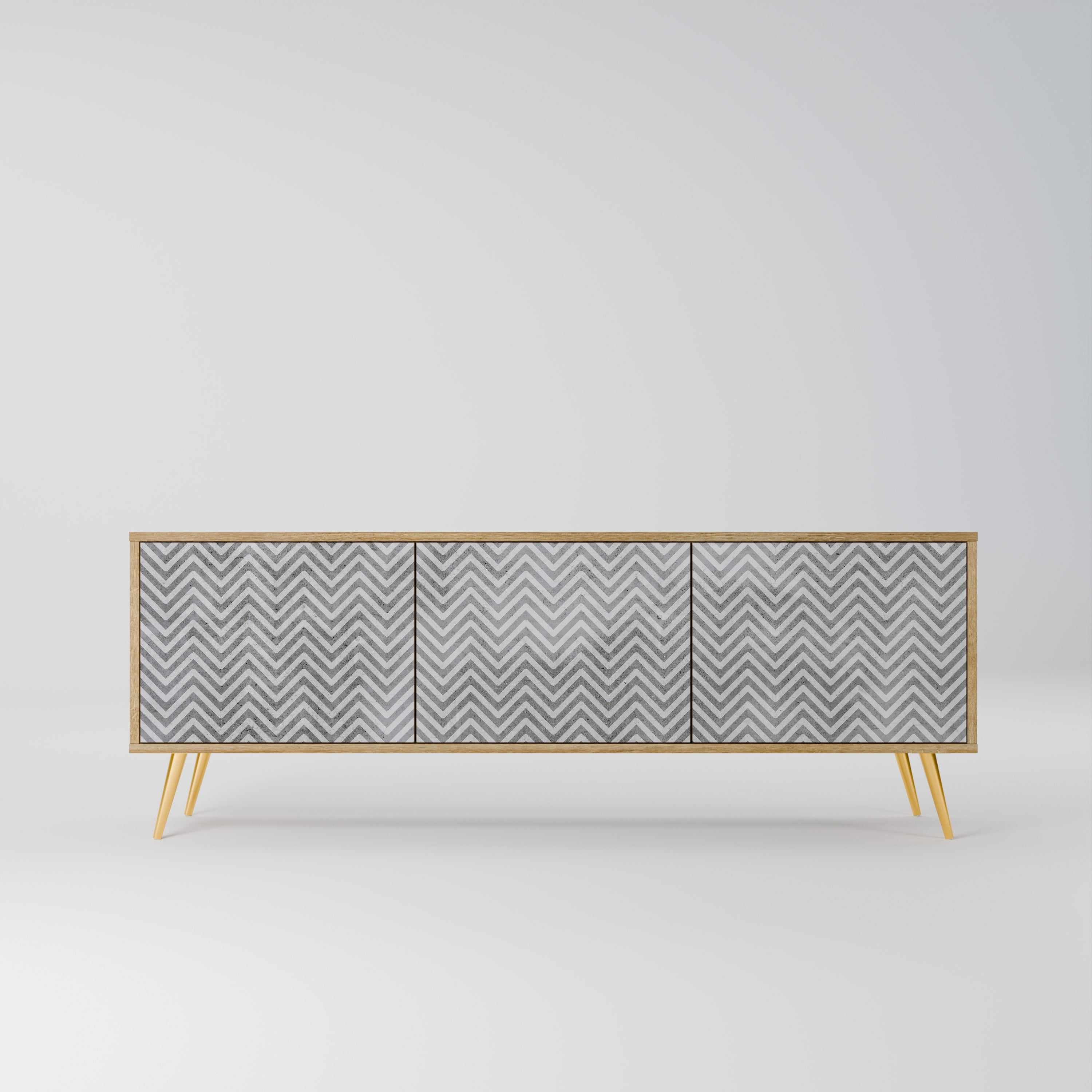 CONCRETE ZIG ZAG Móvel de TV com 3 Portas em Efeito Carvalho