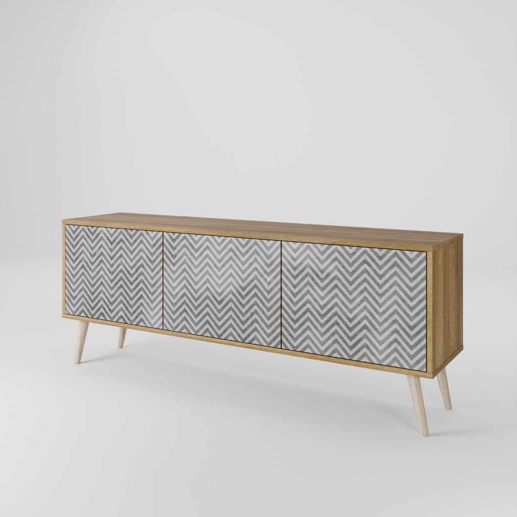 CONCRETE ZIG ZAG Móvel de TV com 3 Portas em Efeito Carvalho