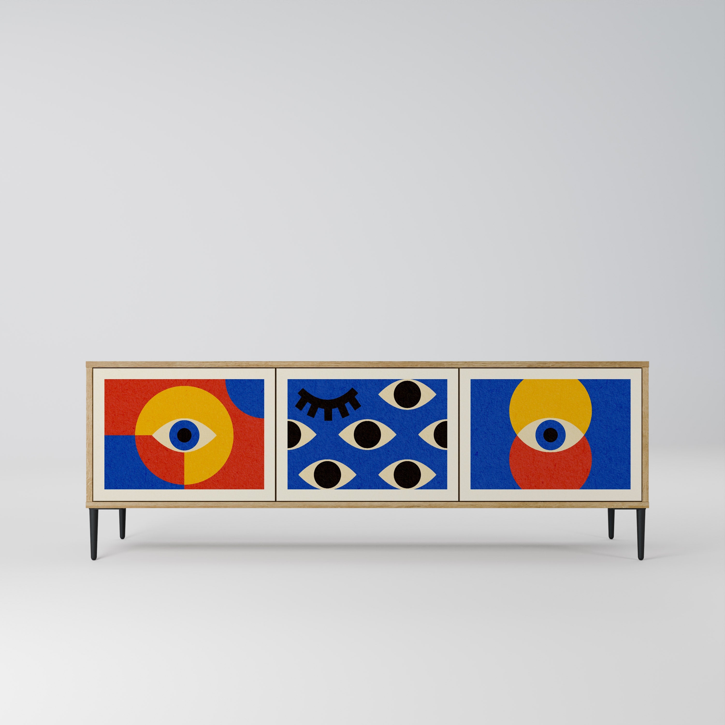 GEOMETRIC EYES Móvel de TV com 3 Portas em Efeito Carvalho