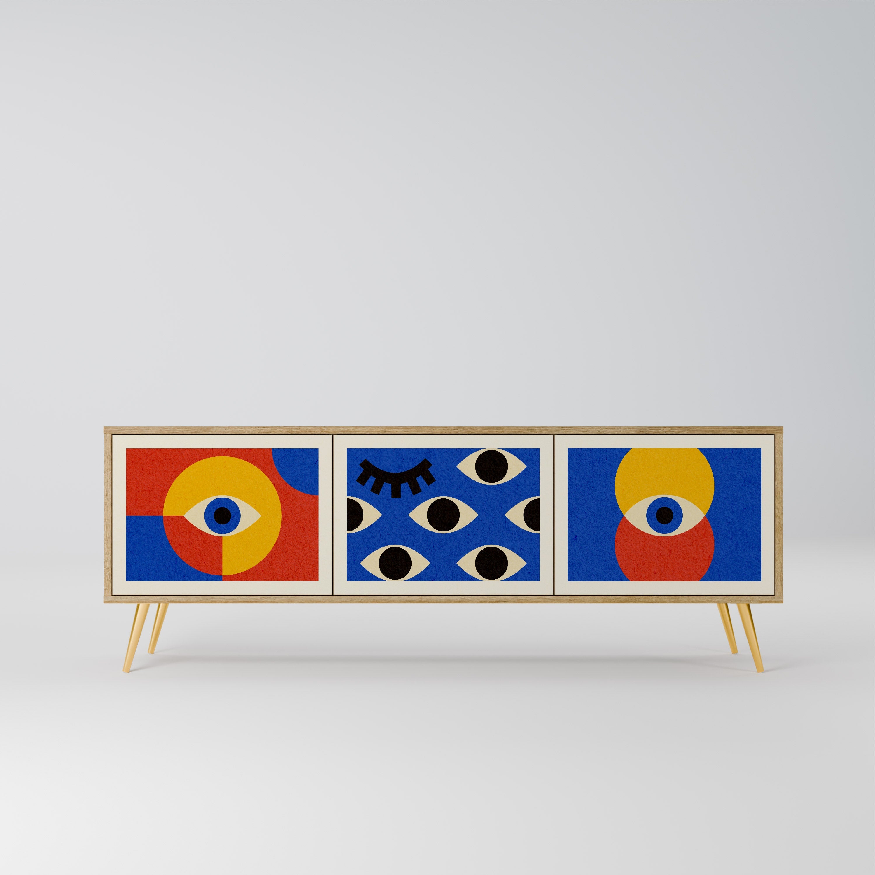 GEOMETRIC EYES Móvel de TV com 3 Portas em Efeito Carvalho