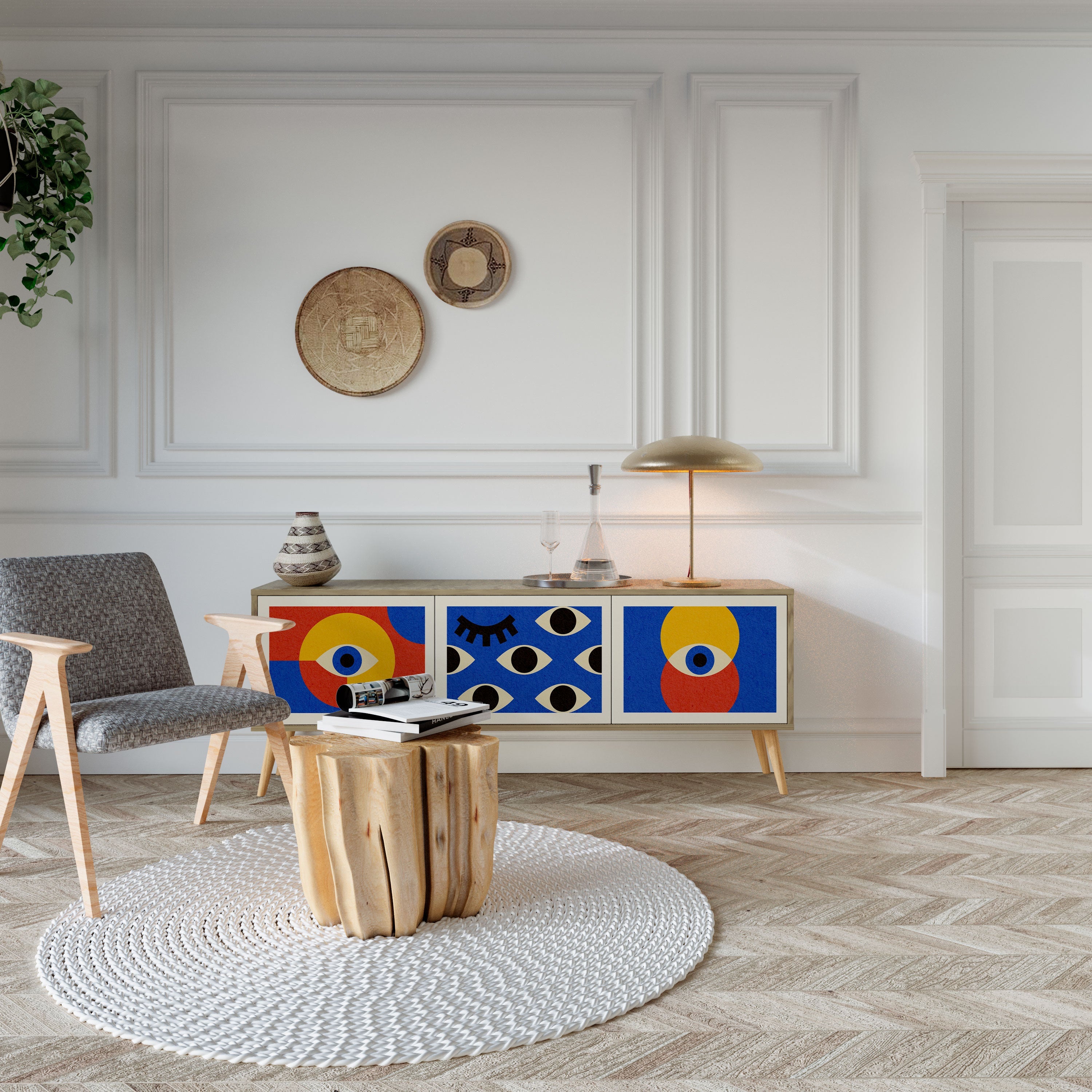 GEOMETRIC EYES Móvel de TV com 3 Portas em Efeito Carvalho