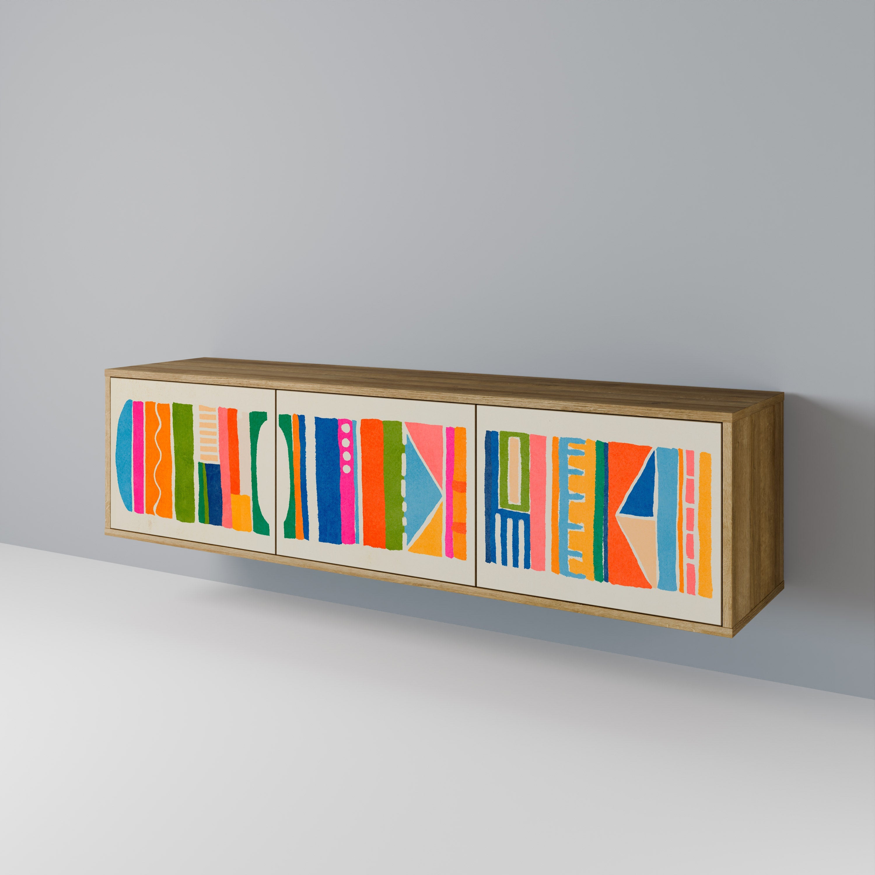 GEOMETRIC SHINE Móvel de TV com 3 Portas em Efeito Carvalho