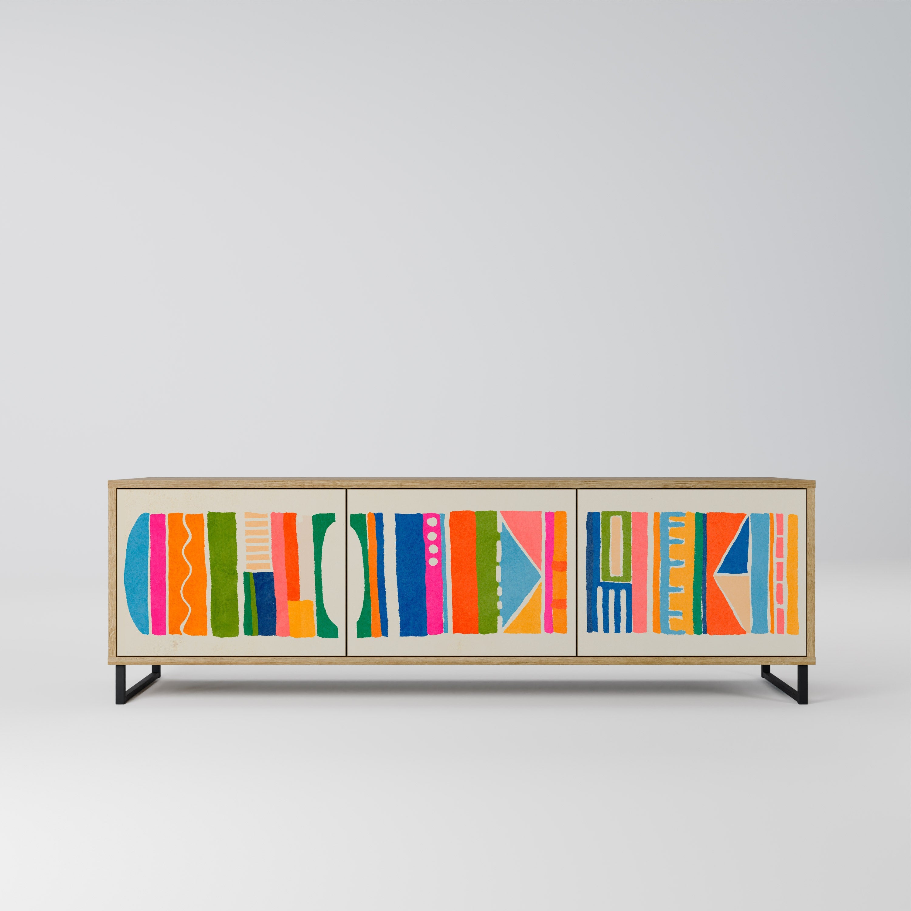 GEOMETRIC SHINE Móvel de TV com 3 Portas em Efeito Carvalho