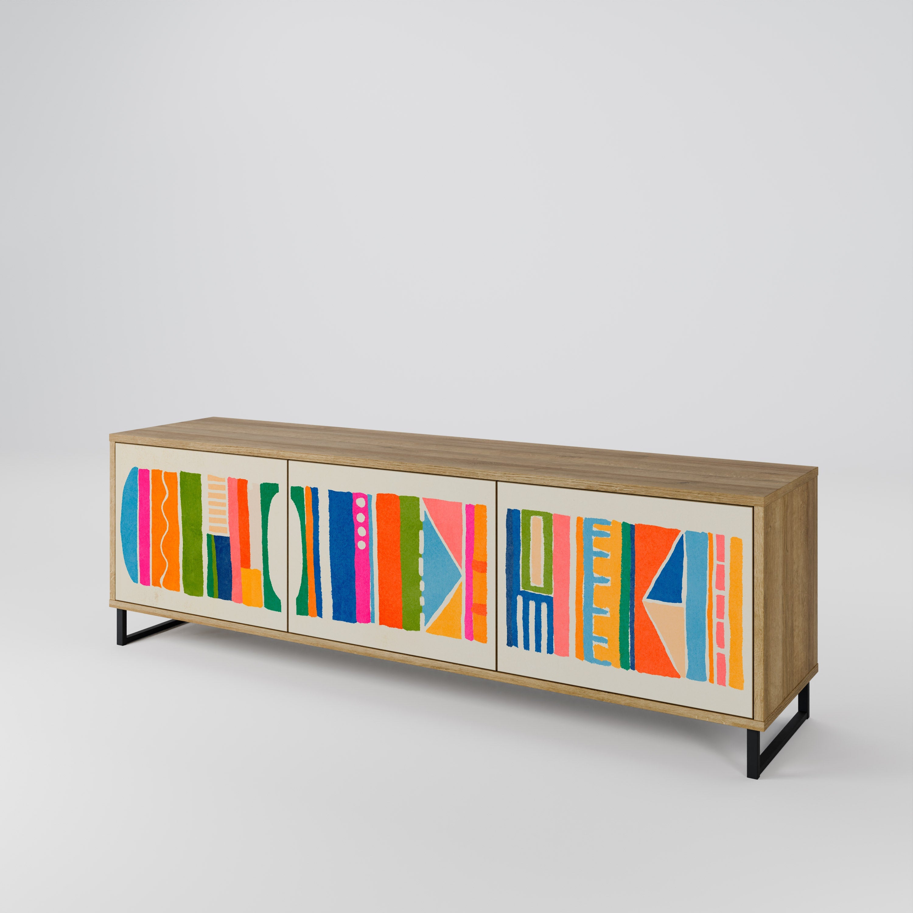 GEOMETRIC SHINE Móvel de TV com 3 Portas em Efeito Carvalho