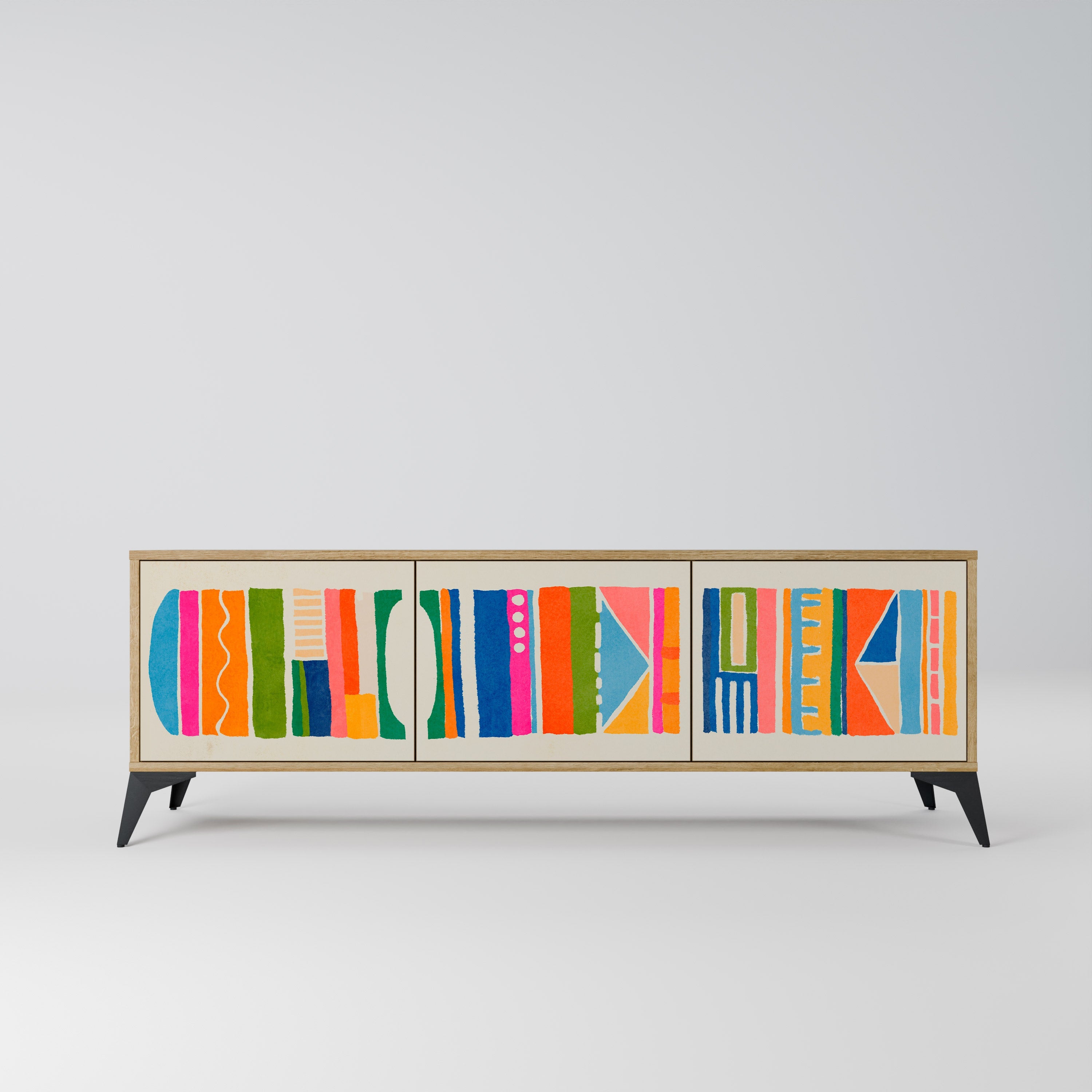 GEOMETRIC SHINE Móvel de TV com 3 Portas em Efeito Carvalho