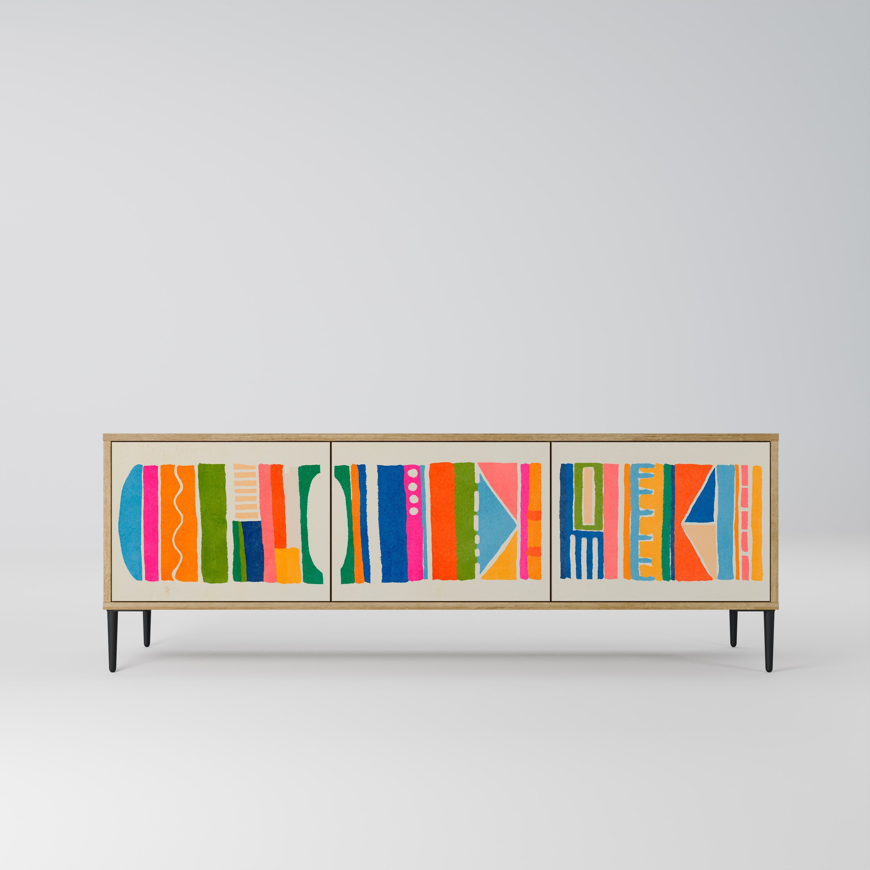 GEOMETRIC SHINE Móvel de TV com 3 Portas em Efeito Carvalho