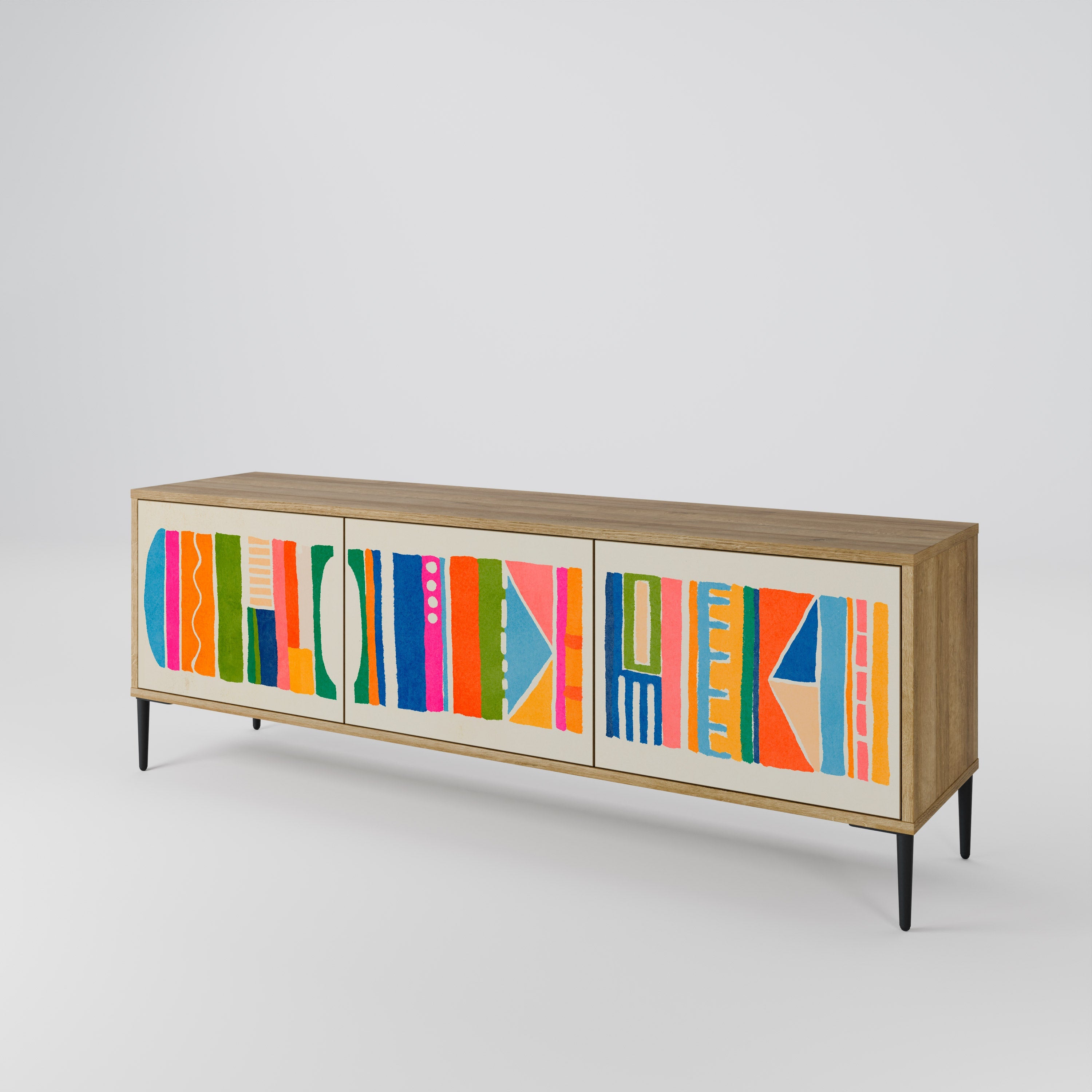 GEOMETRIC SHINE Móvel de TV com 3 Portas em Efeito Carvalho