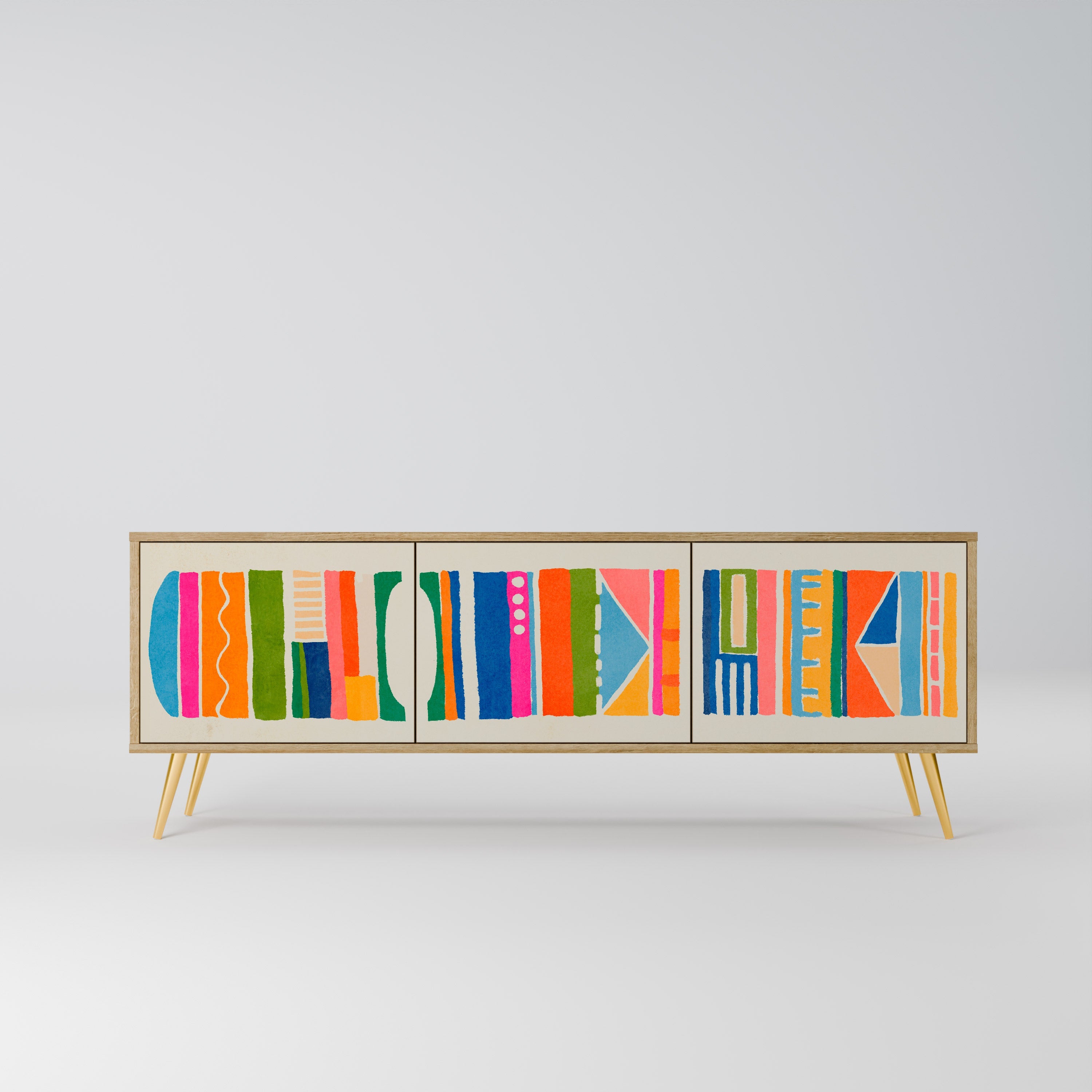 GEOMETRIC SHINE Móvel de TV com 3 Portas em Efeito Carvalho