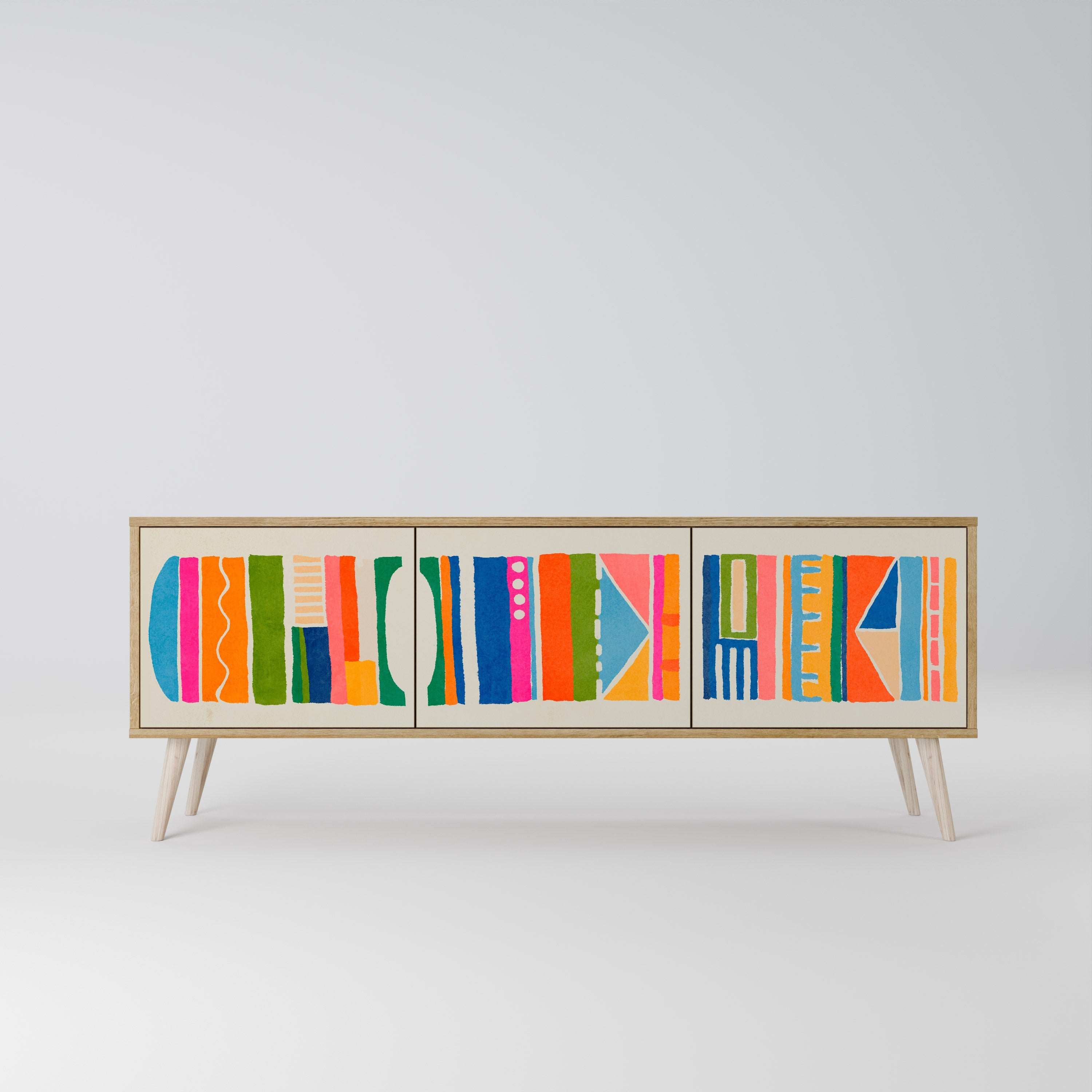 GEOMETRIC SHINE Móvel de TV com 3 Portas em Efeito Carvalho