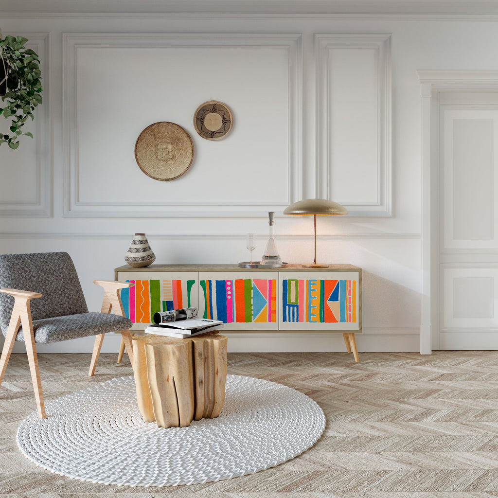 GEOMETRIC SHINE Móvel de TV com 3 Portas em Efeito Carvalho