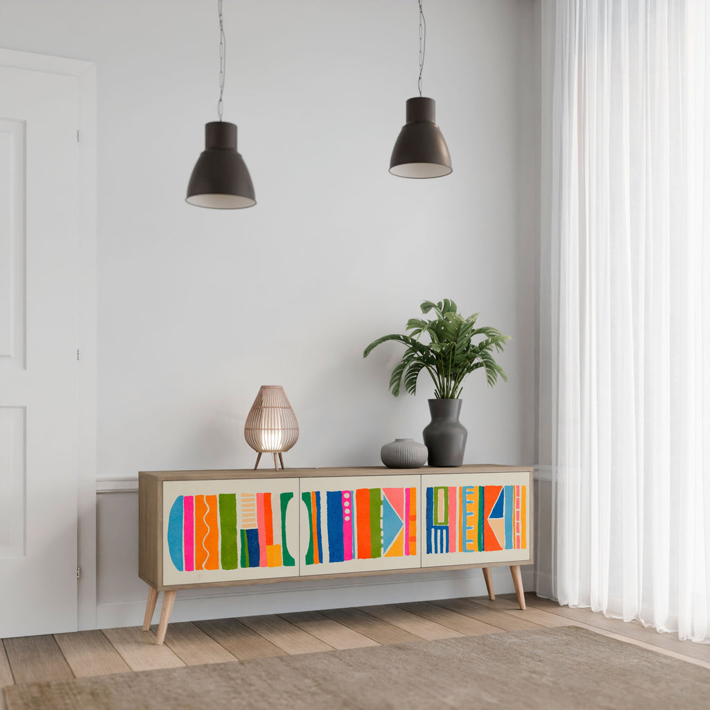 GEOMETRIC SHINE Móvel de TV com 3 Portas em Efeito Carvalho