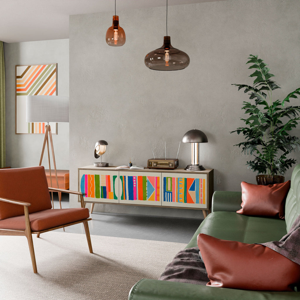 GEOMETRIC SHINE Móvel de TV com 3 Portas em Efeito Carvalho