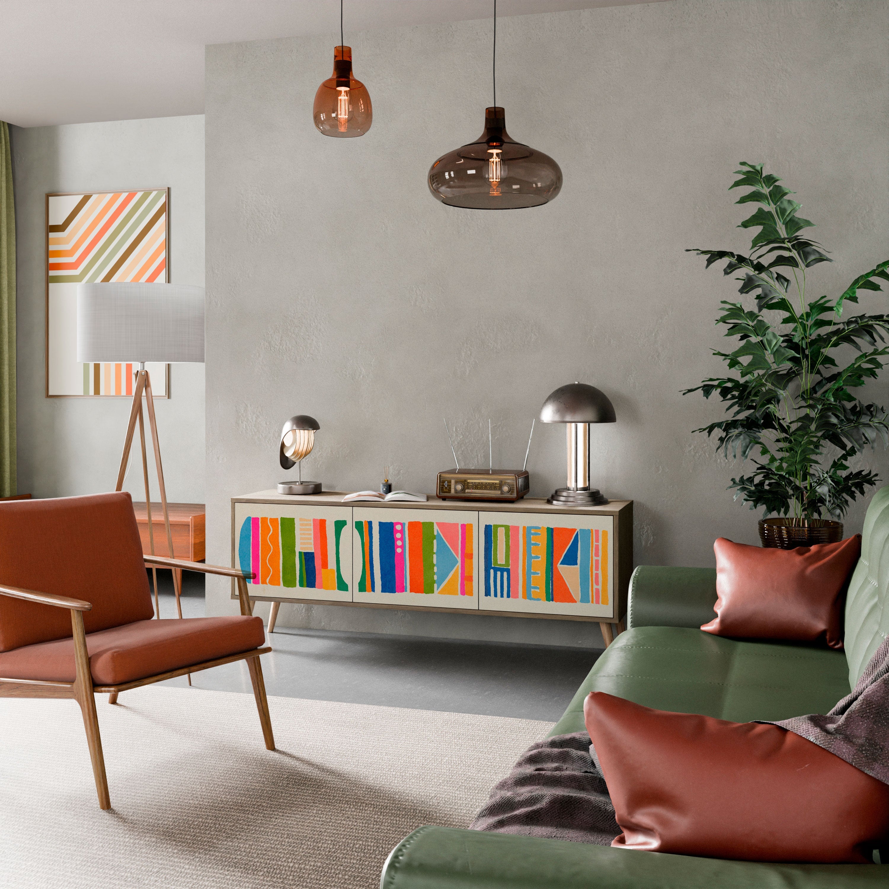 GEOMETRIC SHINE Móvel de TV com 3 Portas em Efeito Carvalho