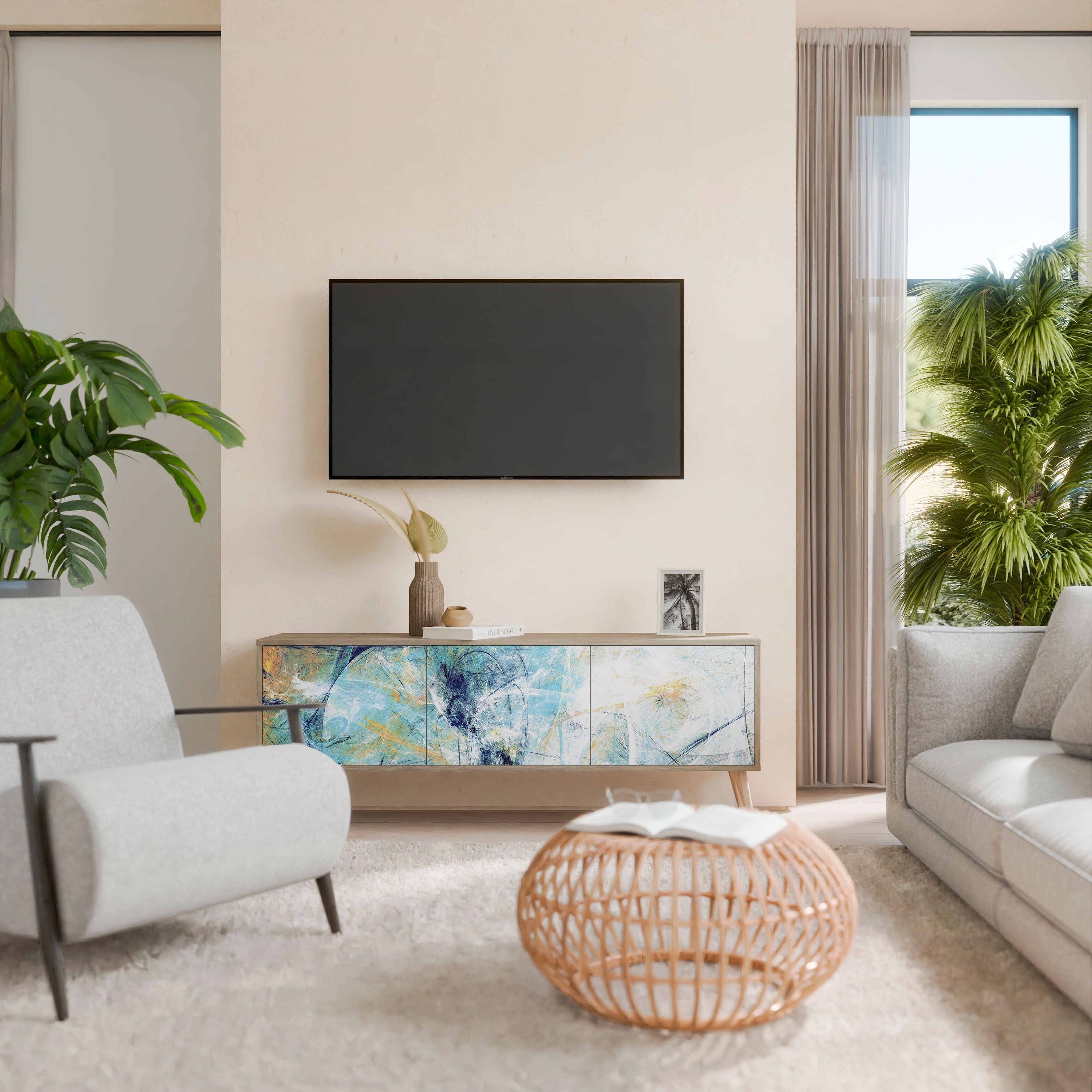 ABSTRACT THOUGHTS Móvel de TV com 3 Portas em Efeito Carvalho