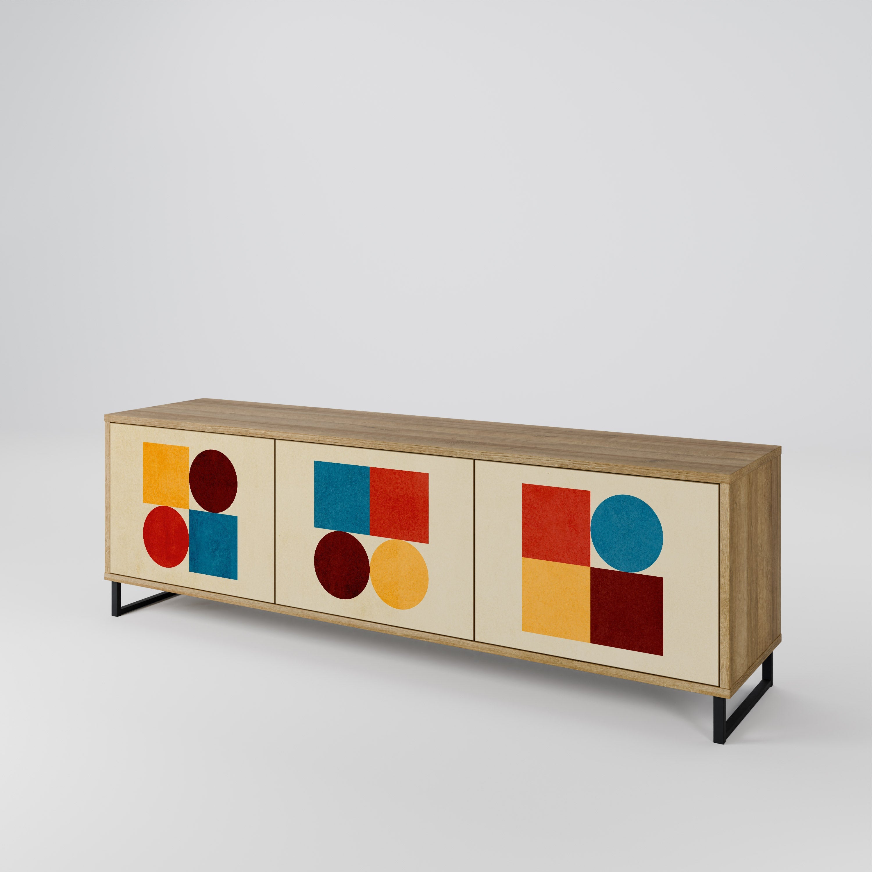 GEOMETRIC PUZZLE Móvel de TV com 3 Portas em Efeito Carvalho