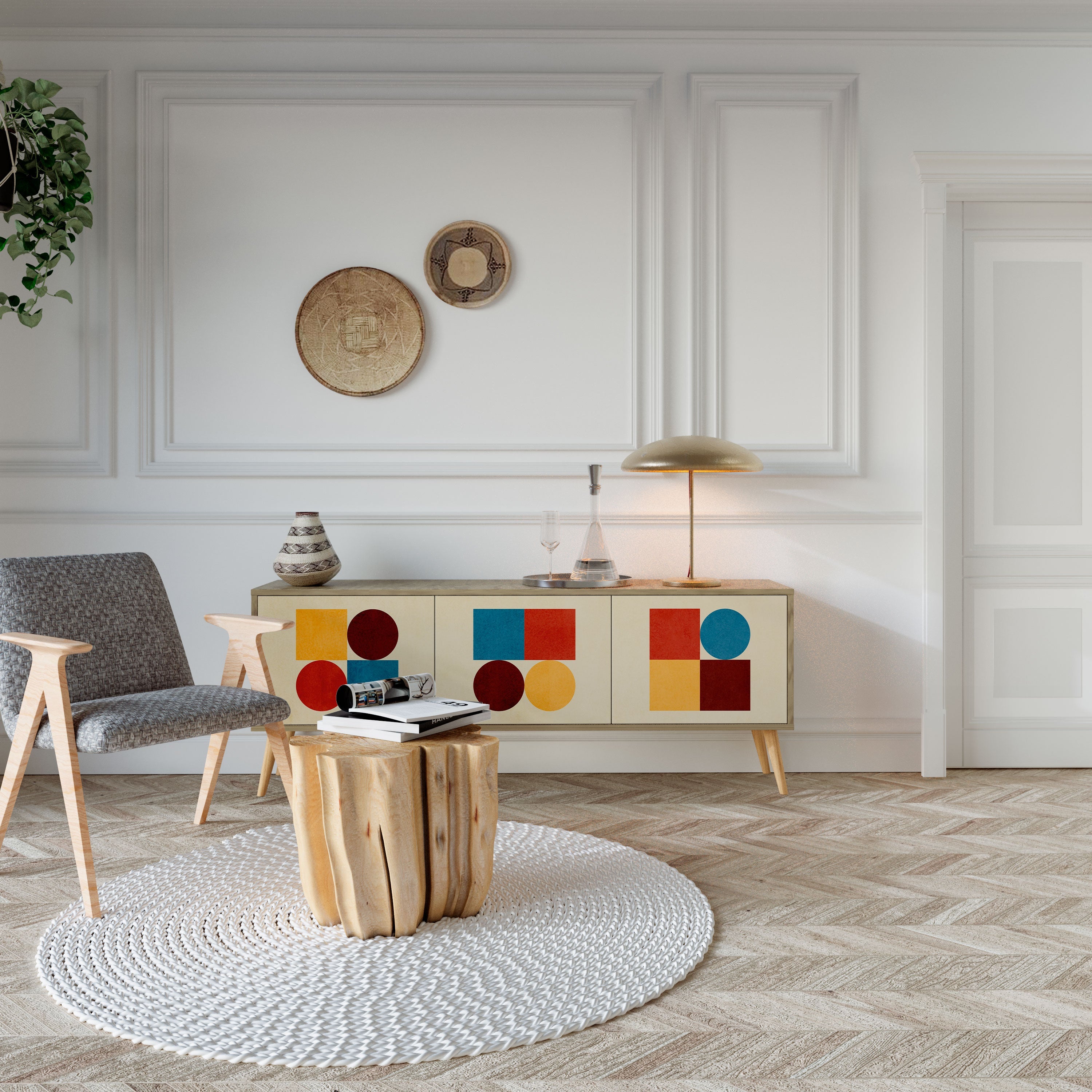 GEOMETRIC PUZZLE Móvel de TV com 3 Portas em Efeito Carvalho