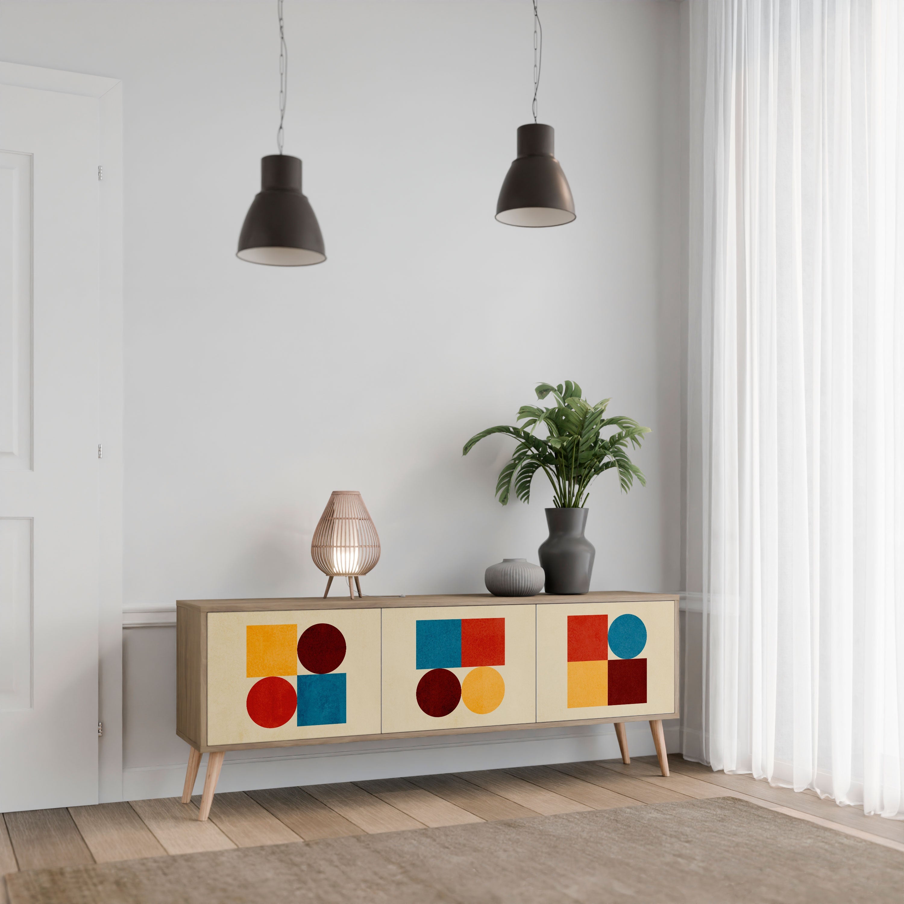 GEOMETRIC PUZZLE Móvel de TV com 3 Portas em Efeito Carvalho