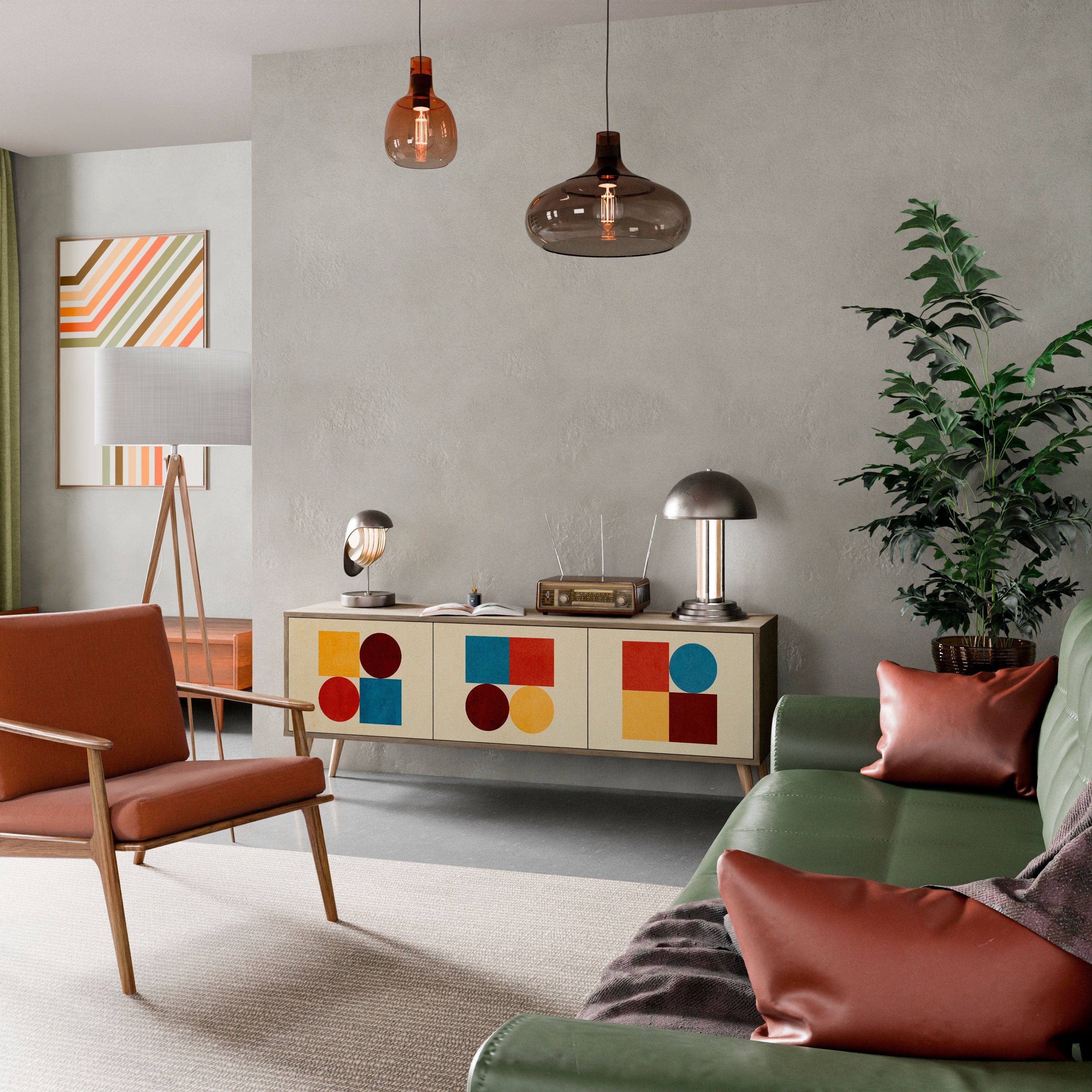 GEOMETRIC PUZZLE Móvel de TV com 3 Portas em Efeito Carvalho