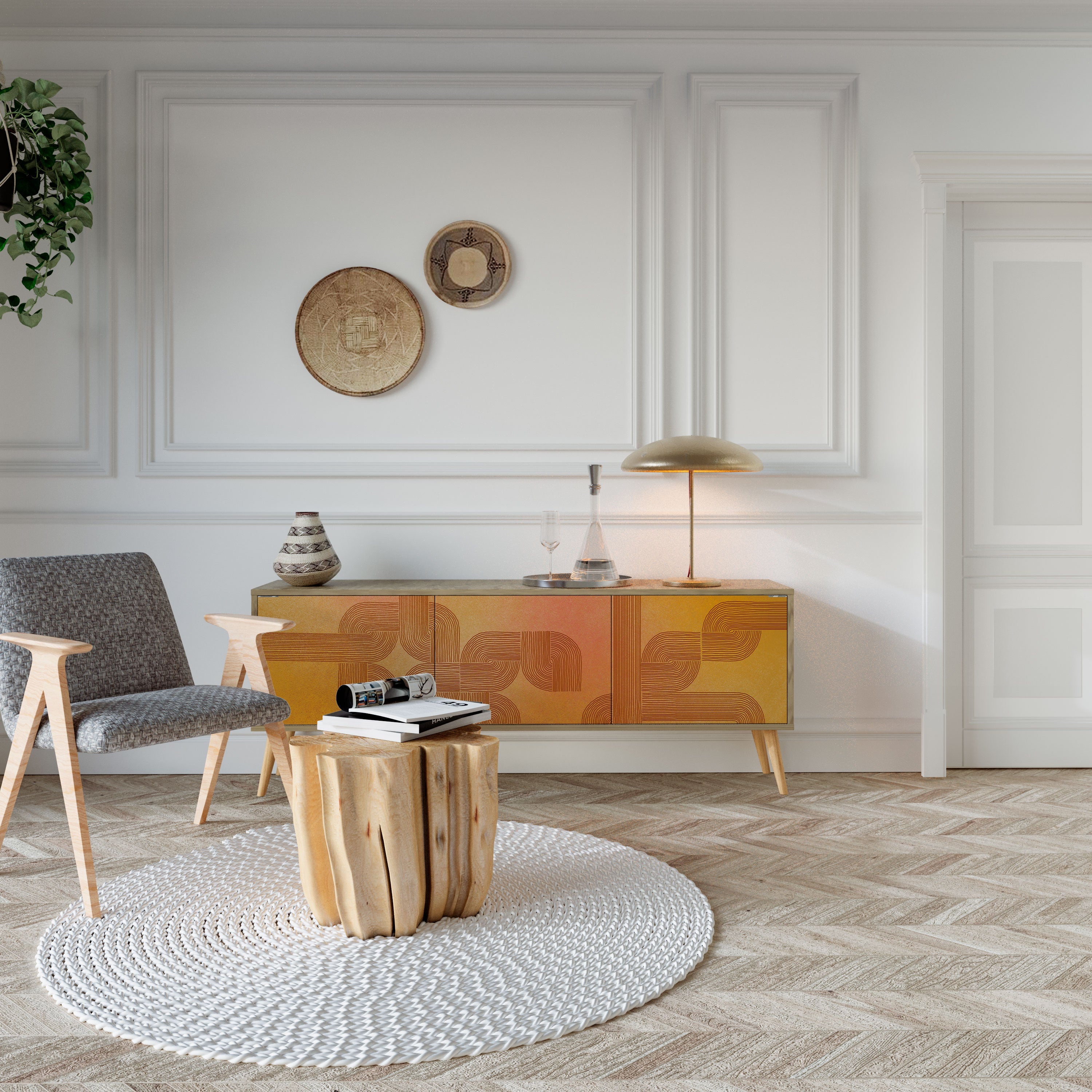 STRENGTHENING RELATION Móvel de TV com 3 Portas em Efeito Carvalho