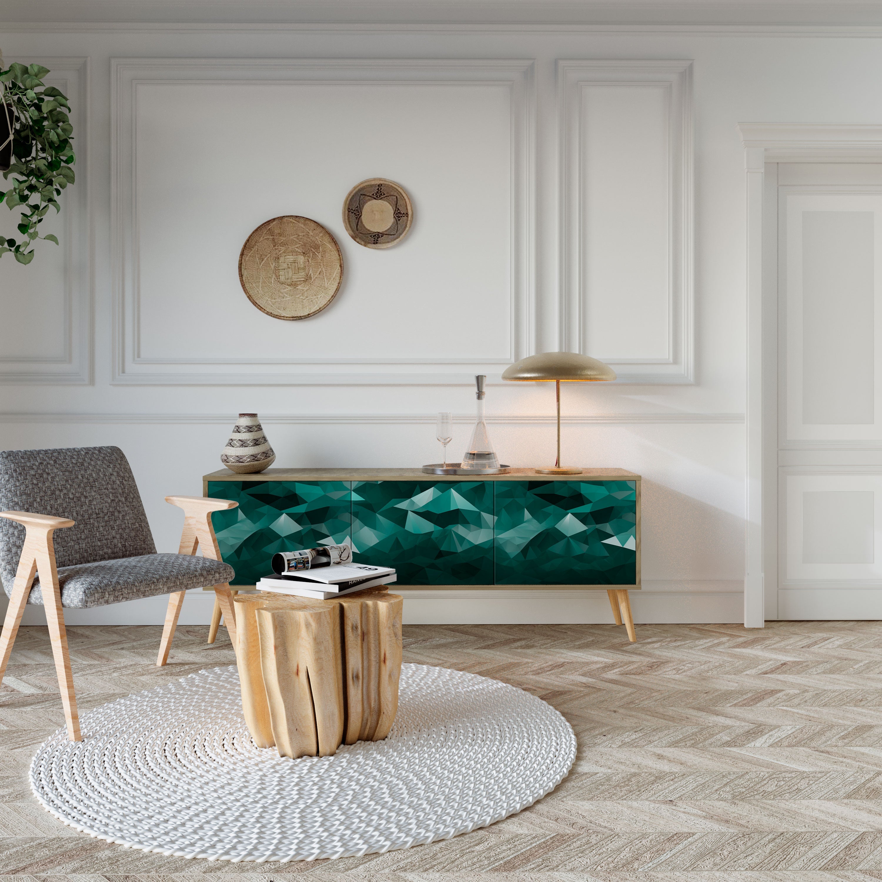 POLYGONAL FLOATING Móvel de TV com 3 Portas em Efeito Carvalho