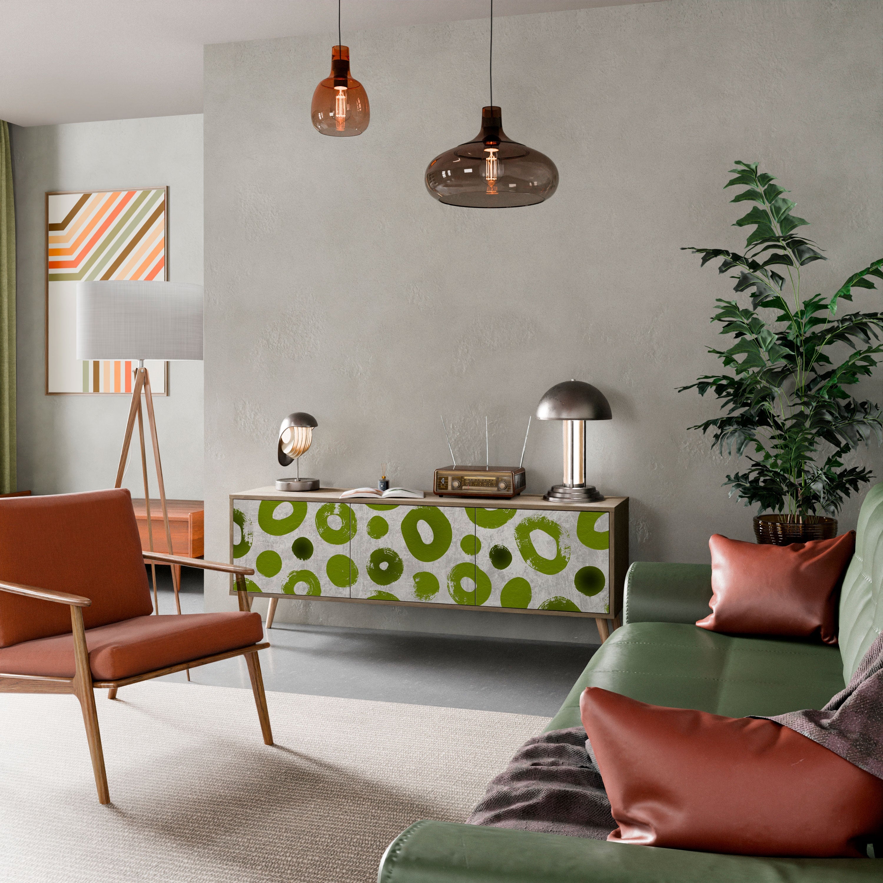 GREEN RHAPSODY Móvel de TV com 3 Portas em Efeito Carvalho