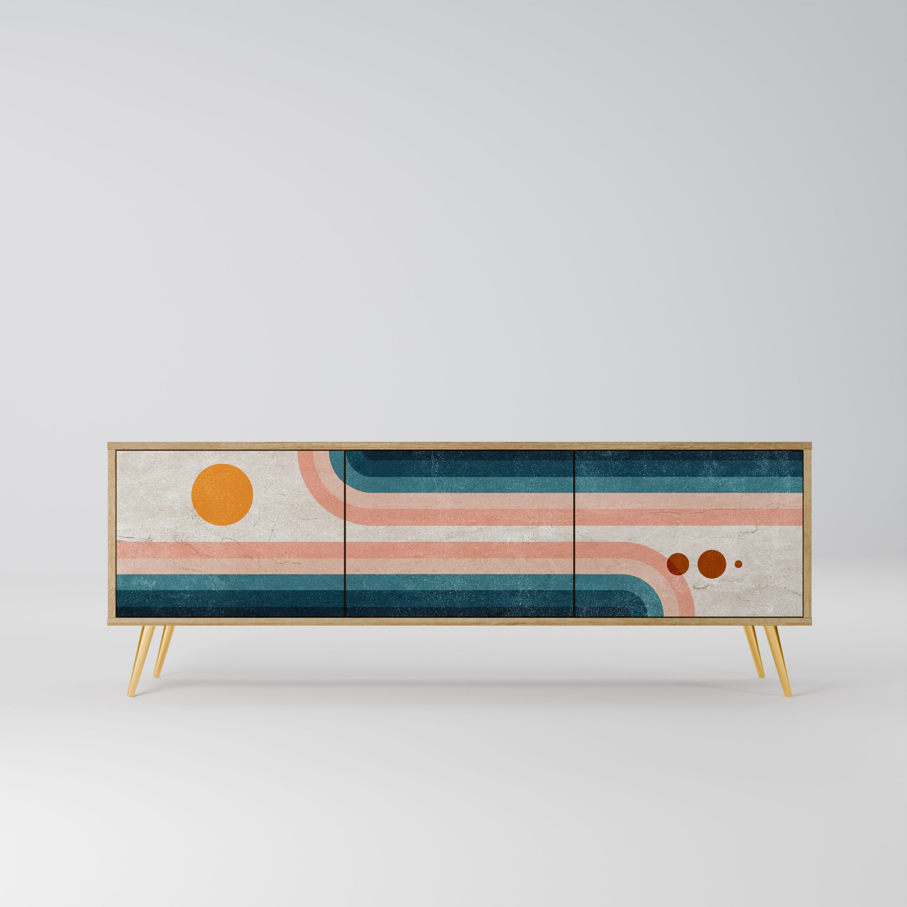 TWO HALVES Móvel de TV com 3 Portas em Efeito Carvalho