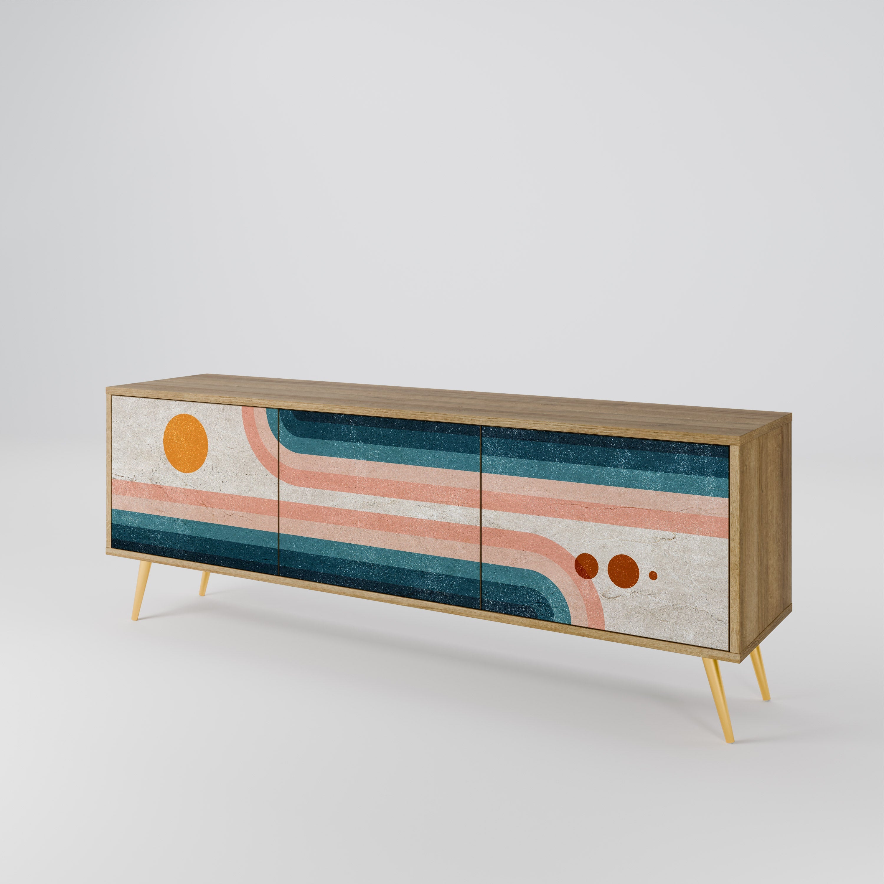 TWO HALVES Móvel de TV com 3 Portas em Efeito Carvalho