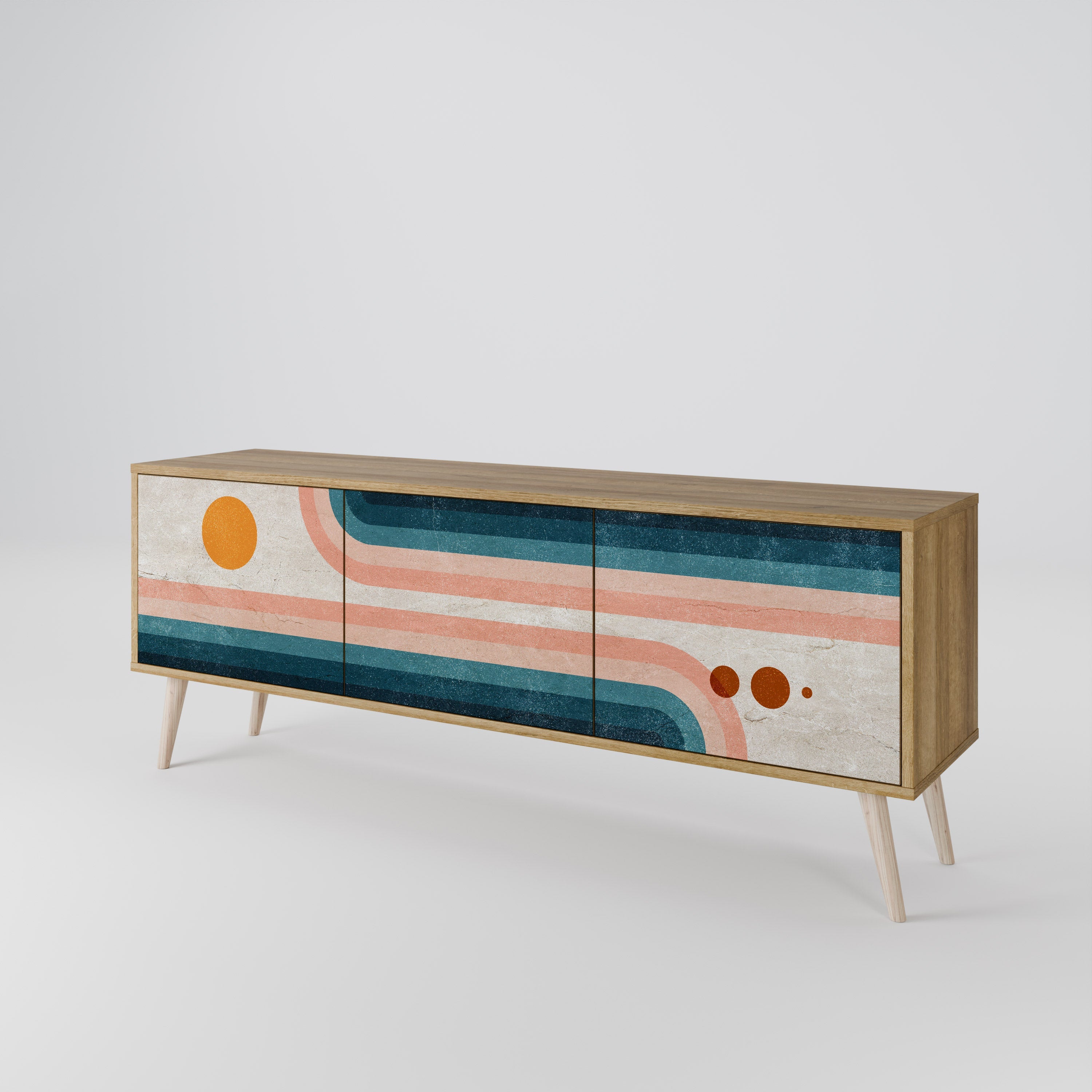 TWO HALVES Móvel de TV com 3 Portas em Efeito Carvalho