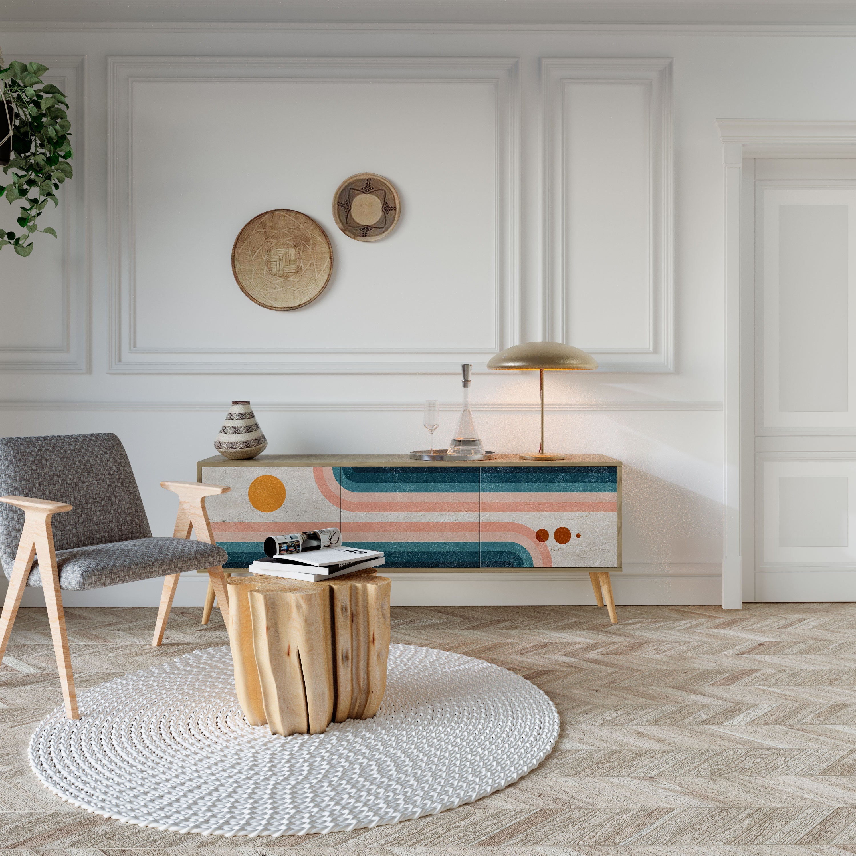 TWO HALVES Móvel de TV com 3 Portas em Efeito Carvalho