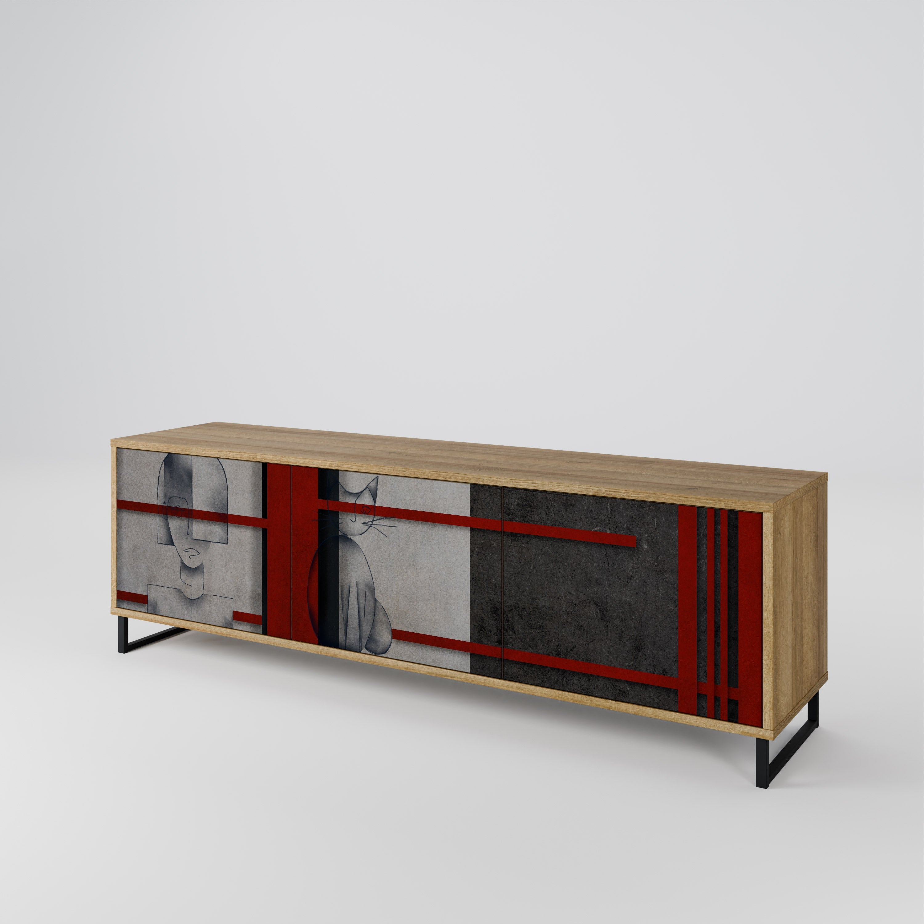 GRAY FIGURES Móvel de TV com 3 Portas em Efeito Carvalho