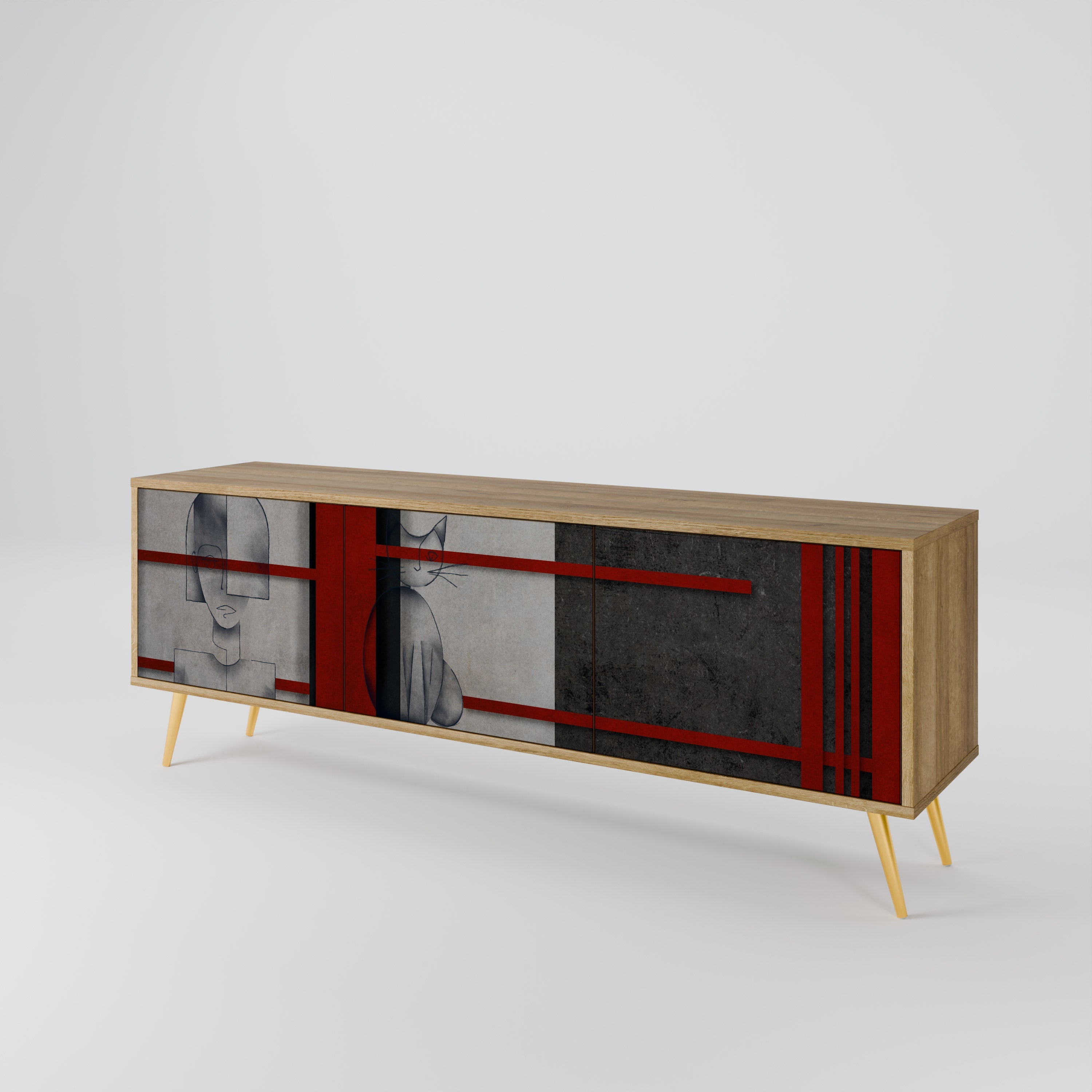 GRAY FIGURES Móvel de TV com 3 Portas em Efeito Carvalho