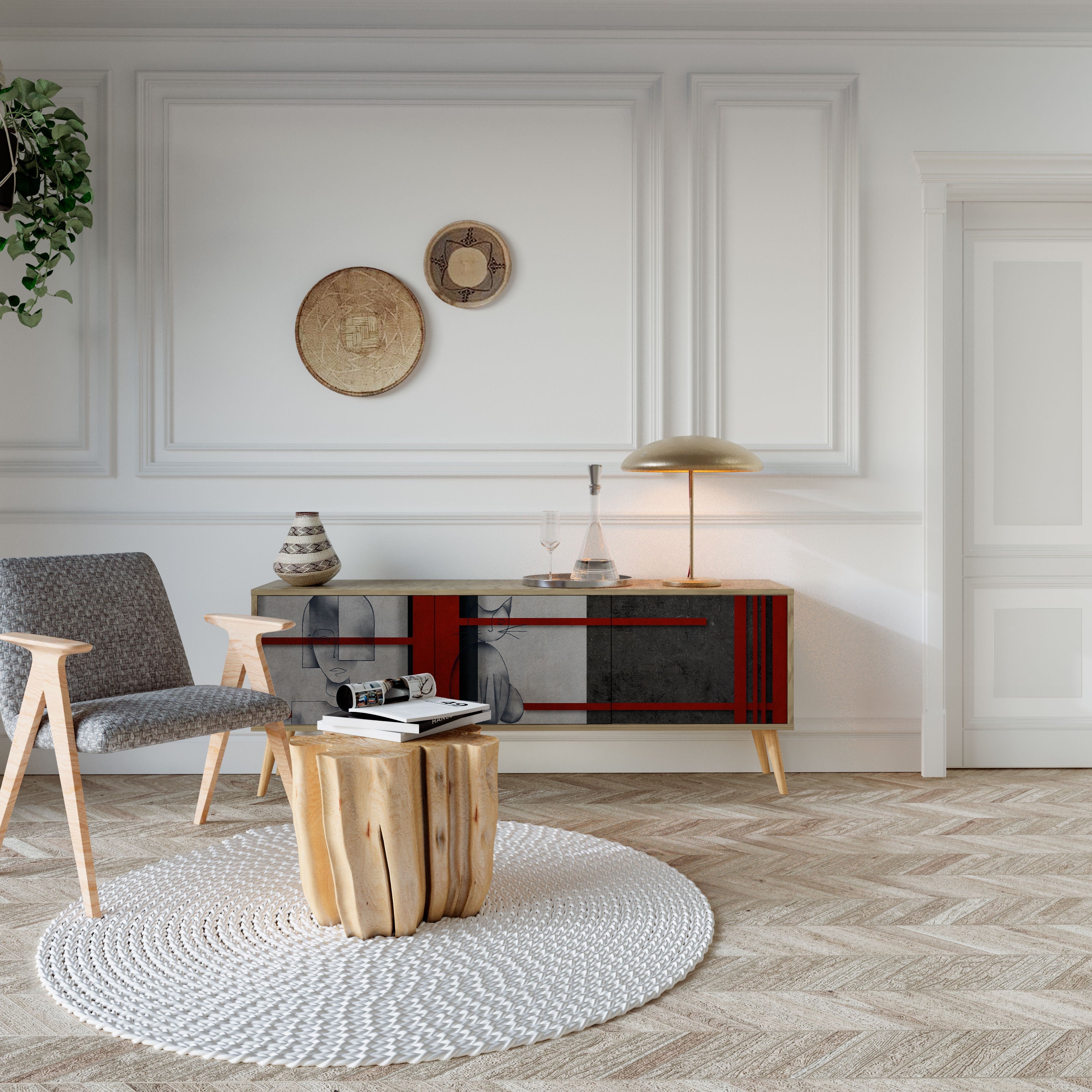 GRAY FIGURES Móvel de TV com 3 Portas em Efeito Carvalho