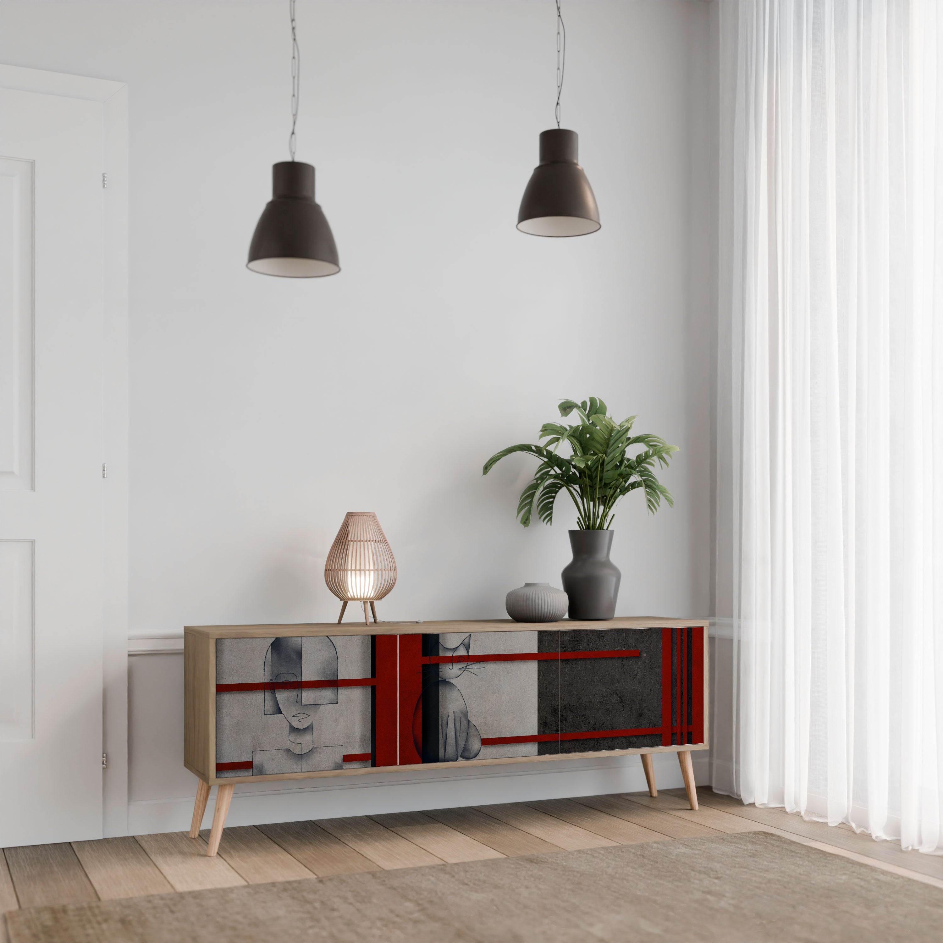 GRAY FIGURES Móvel de TV com 3 Portas em Efeito Carvalho