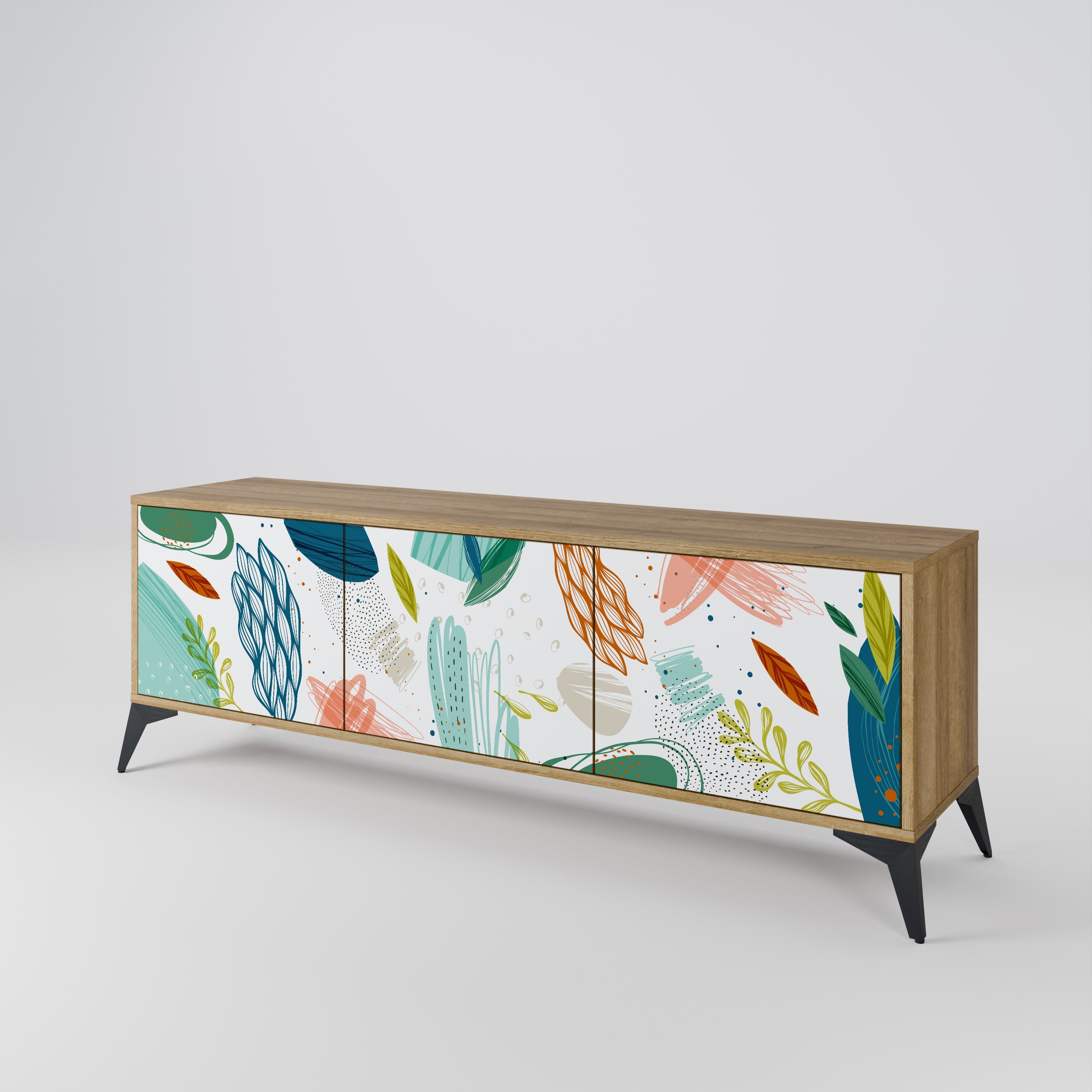 BOTANICAL HURRICANE Móvel de TV com 3 Portas em Efeito Carvalho