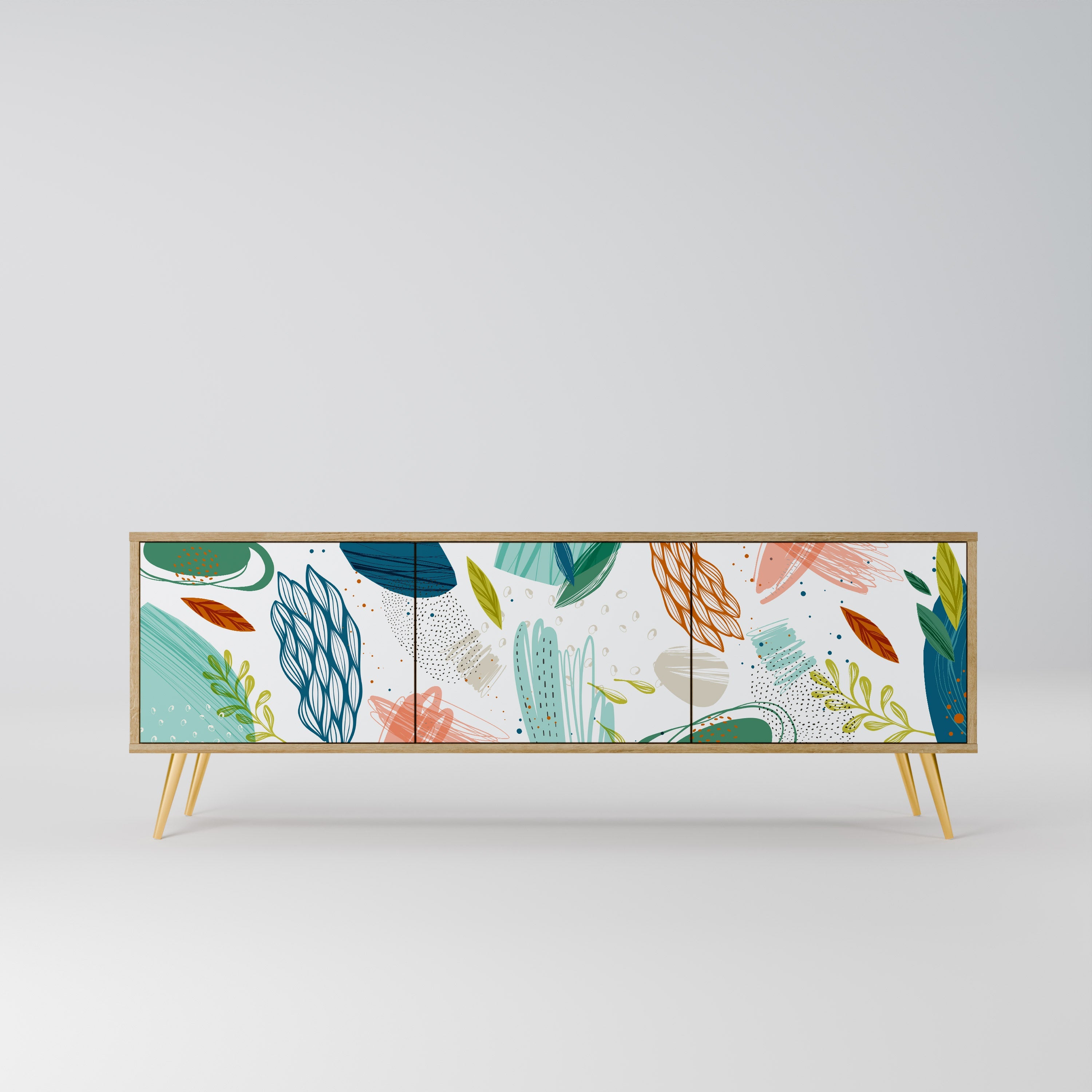 BOTANICAL HURRICANE Móvel de TV com 3 Portas em Efeito Carvalho