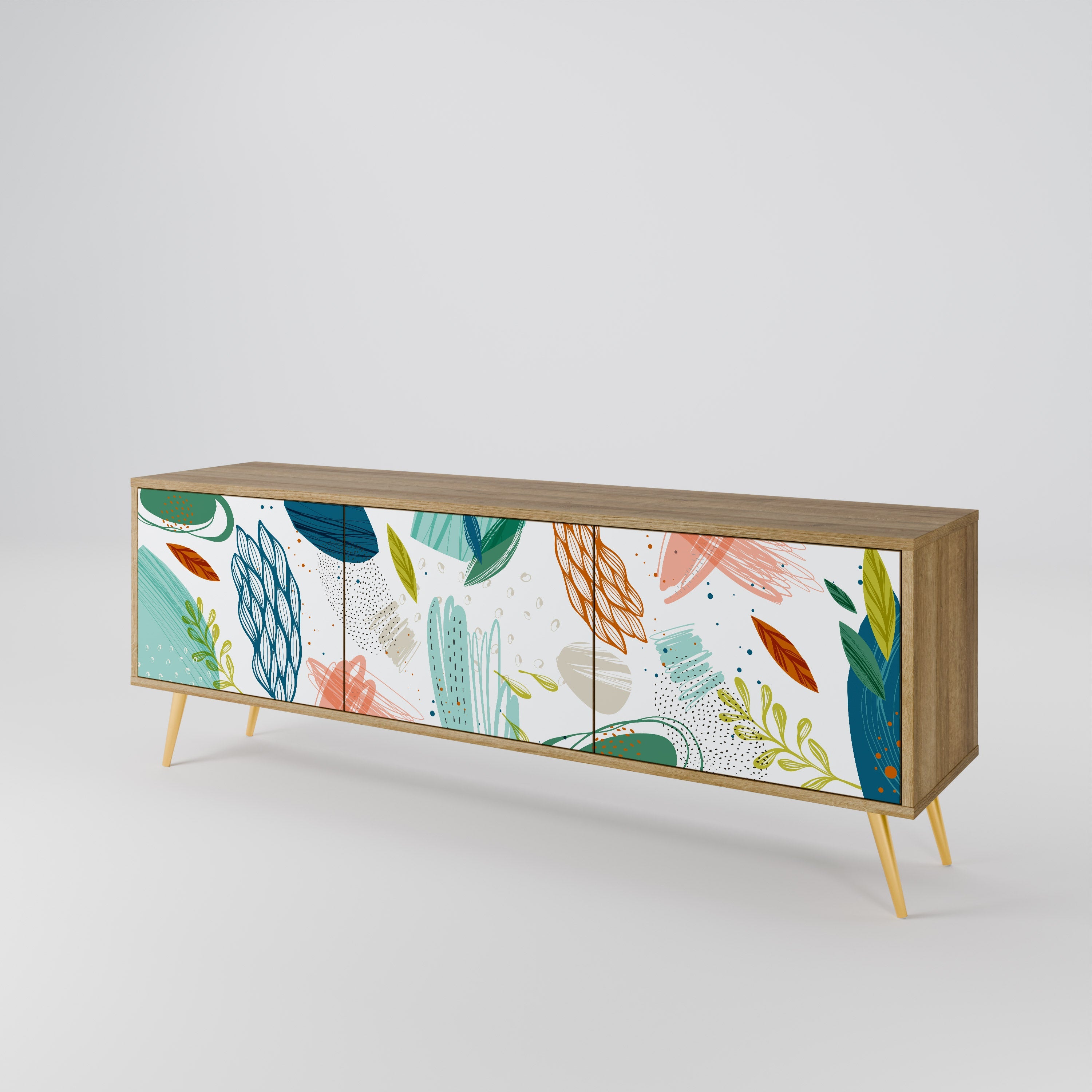 BOTANICAL HURRICANE Móvel de TV com 3 Portas em Efeito Carvalho