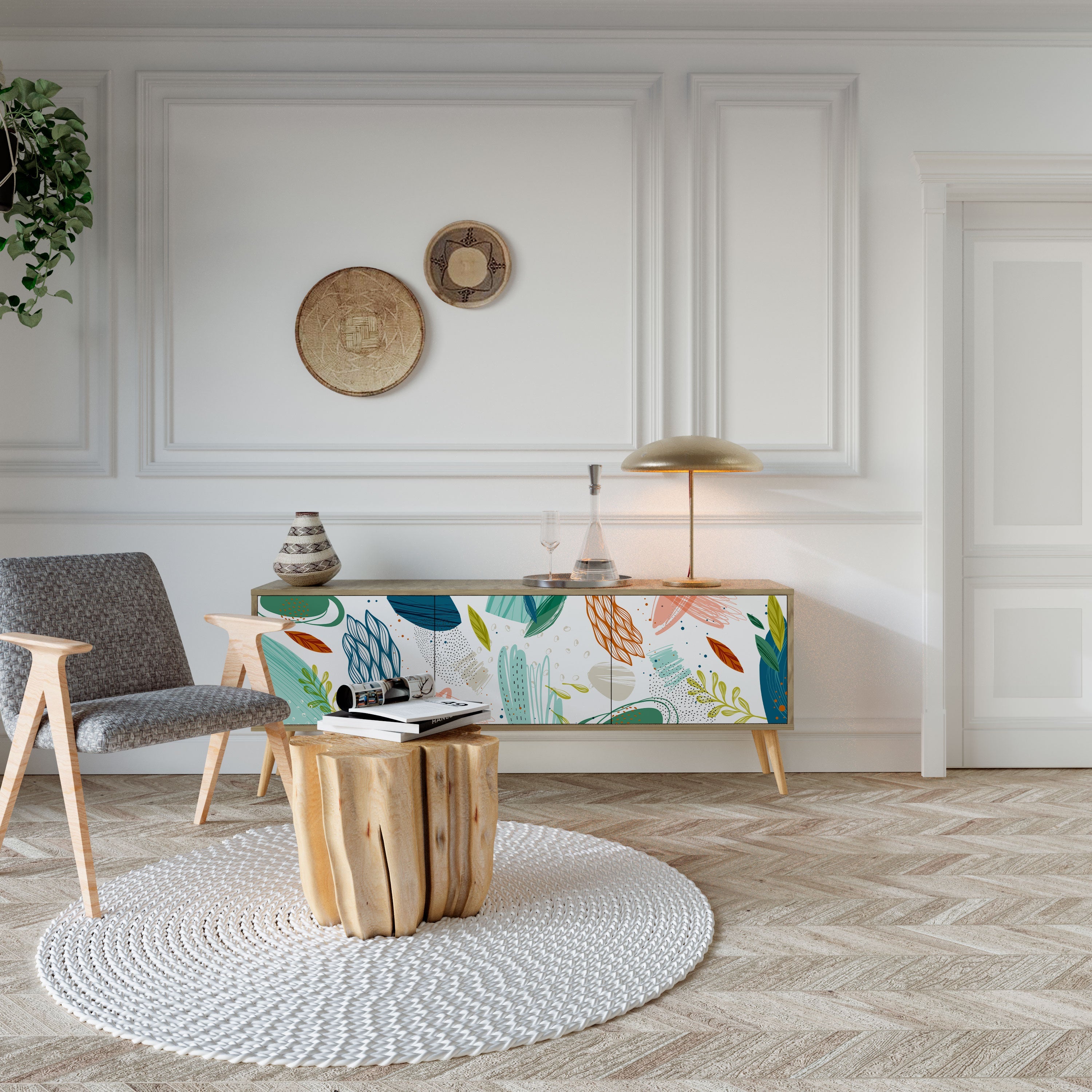 BOTANICAL HURRICANE Móvel de TV com 3 Portas em Efeito Carvalho