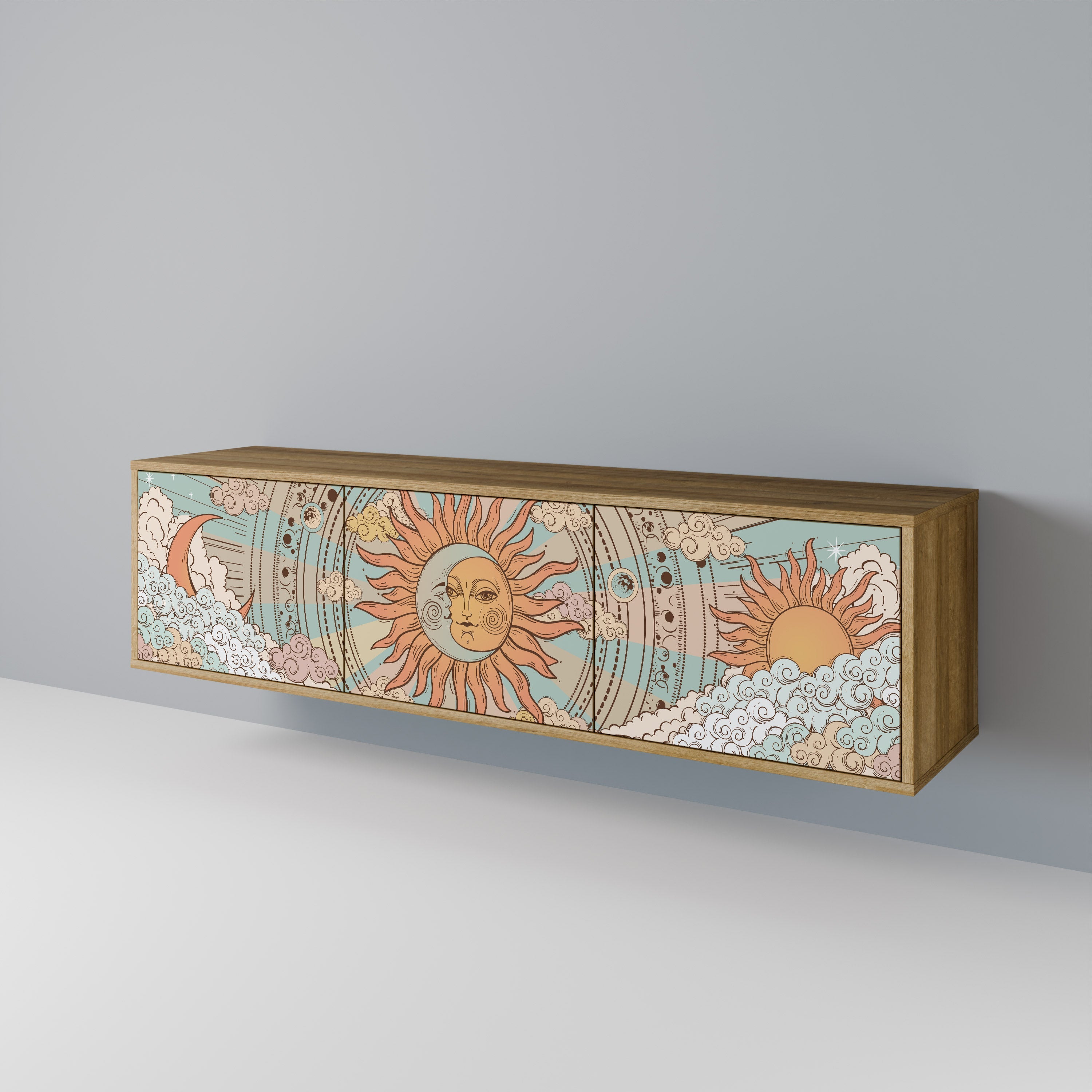 MYSTICAL STRUCTURE Móvel de TV com 3 Portas em Efeito Carvalho