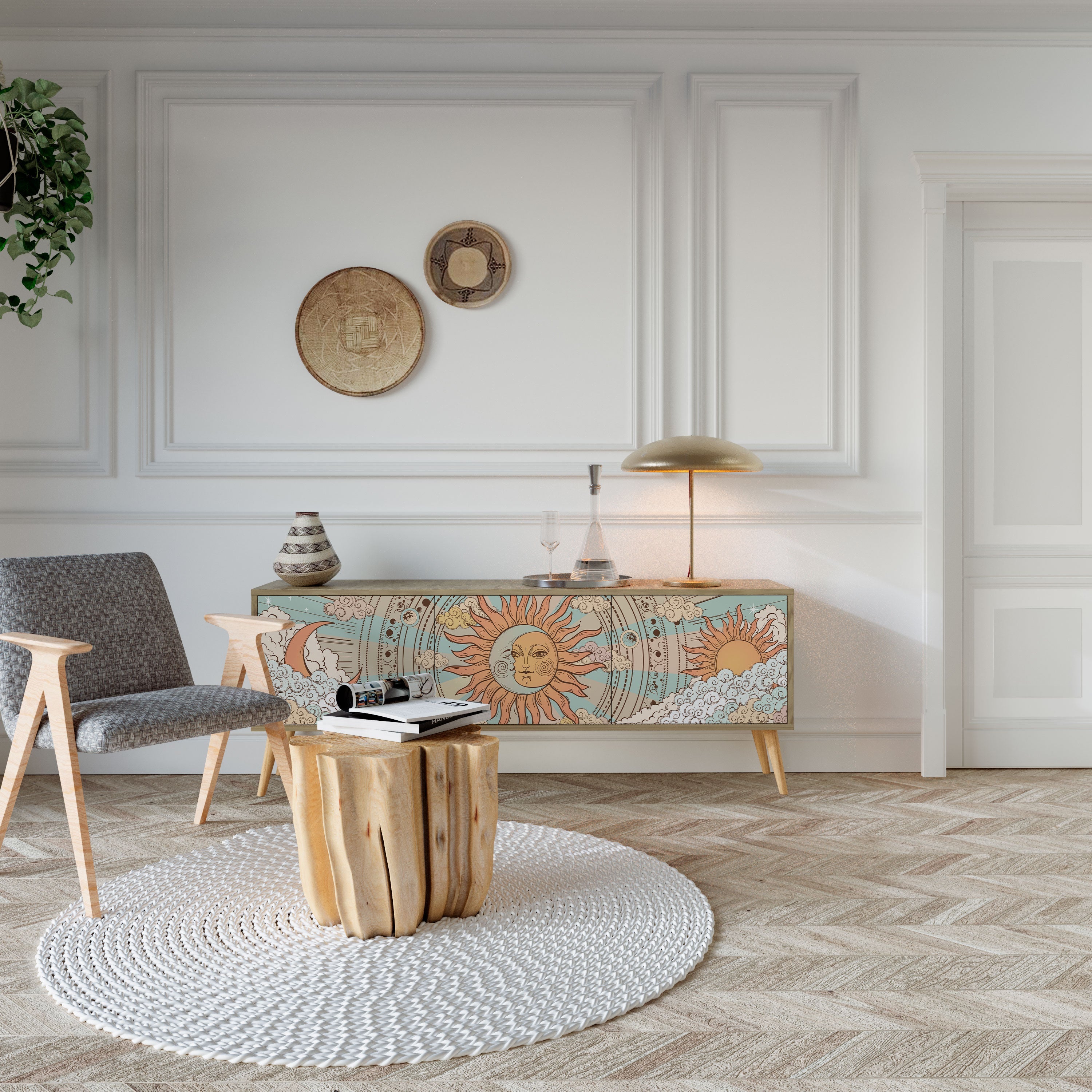 MYSTICAL STRUCTURE Móvel de TV com 3 Portas em Efeito Carvalho