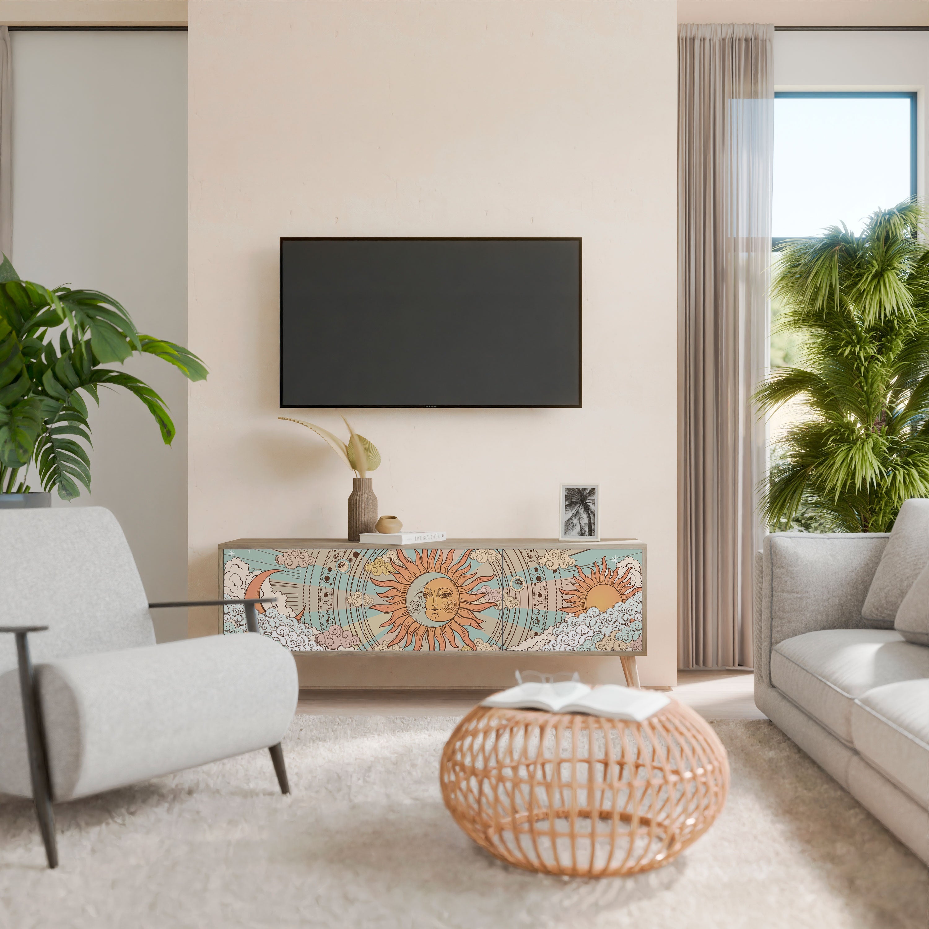 MYSTICAL STRUCTURE Móvel de TV com 3 Portas em Efeito Carvalho