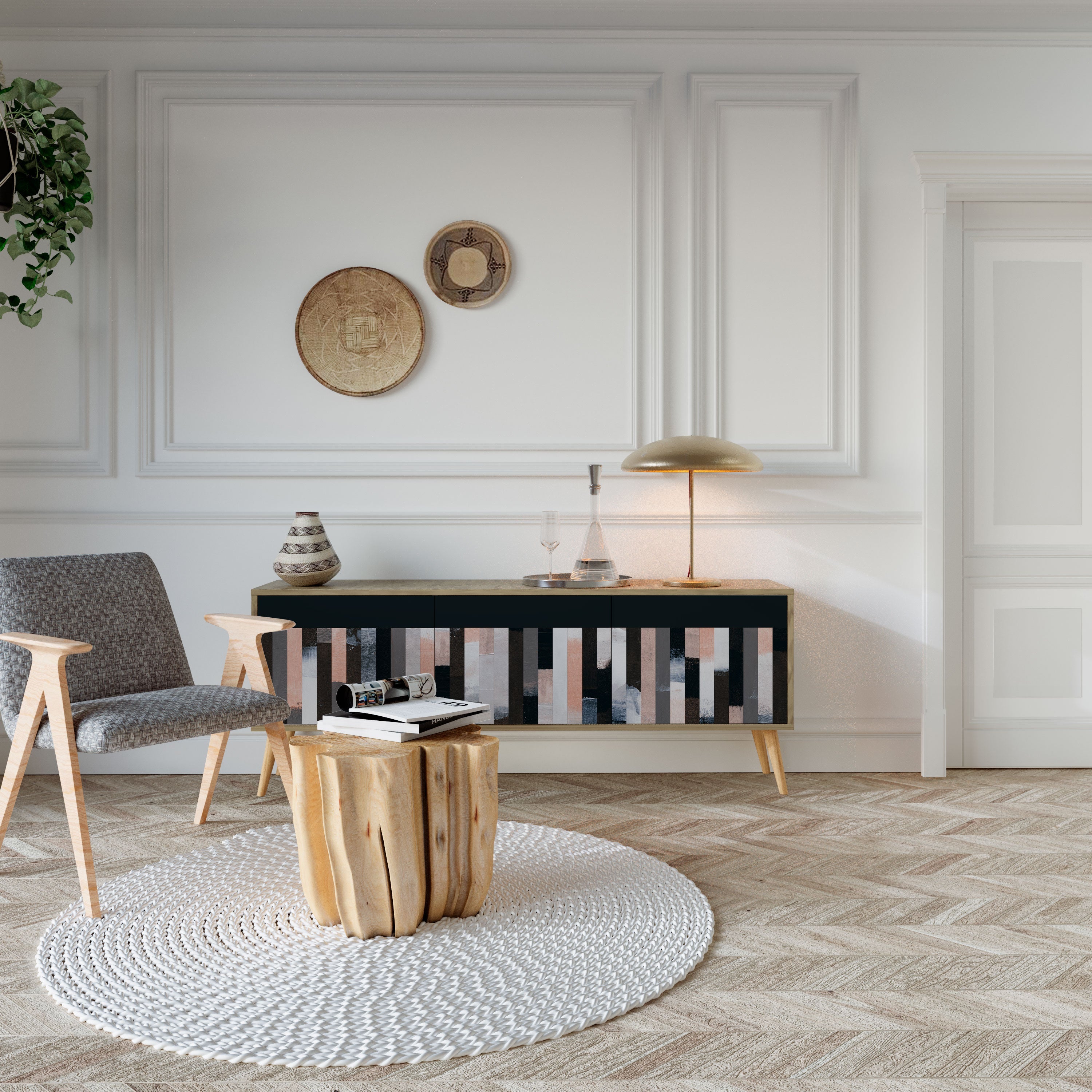 COLLAGE OF RECTANGLES Móvel de TV com 3 Portas em Efeito Carvalho