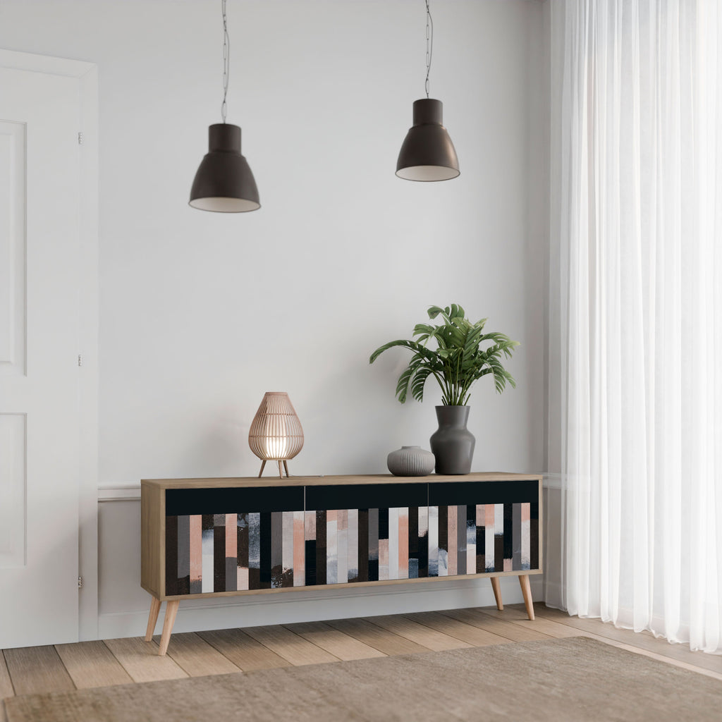 COLLAGE OF RECTANGLES Móvel de TV com 3 Portas em Efeito Carvalho