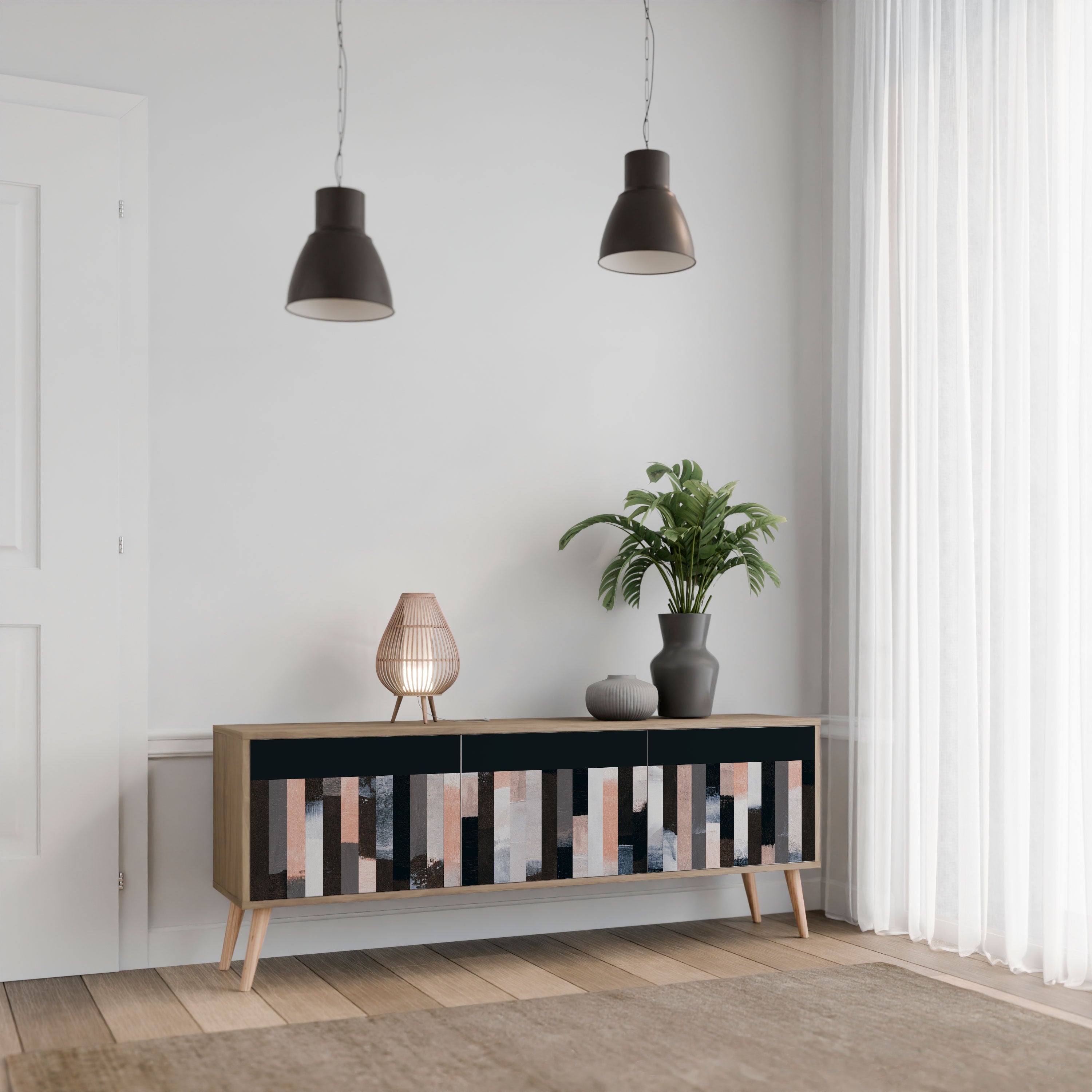 COLLAGE OF RECTANGLES Móvel de TV com 3 Portas em Efeito Carvalho