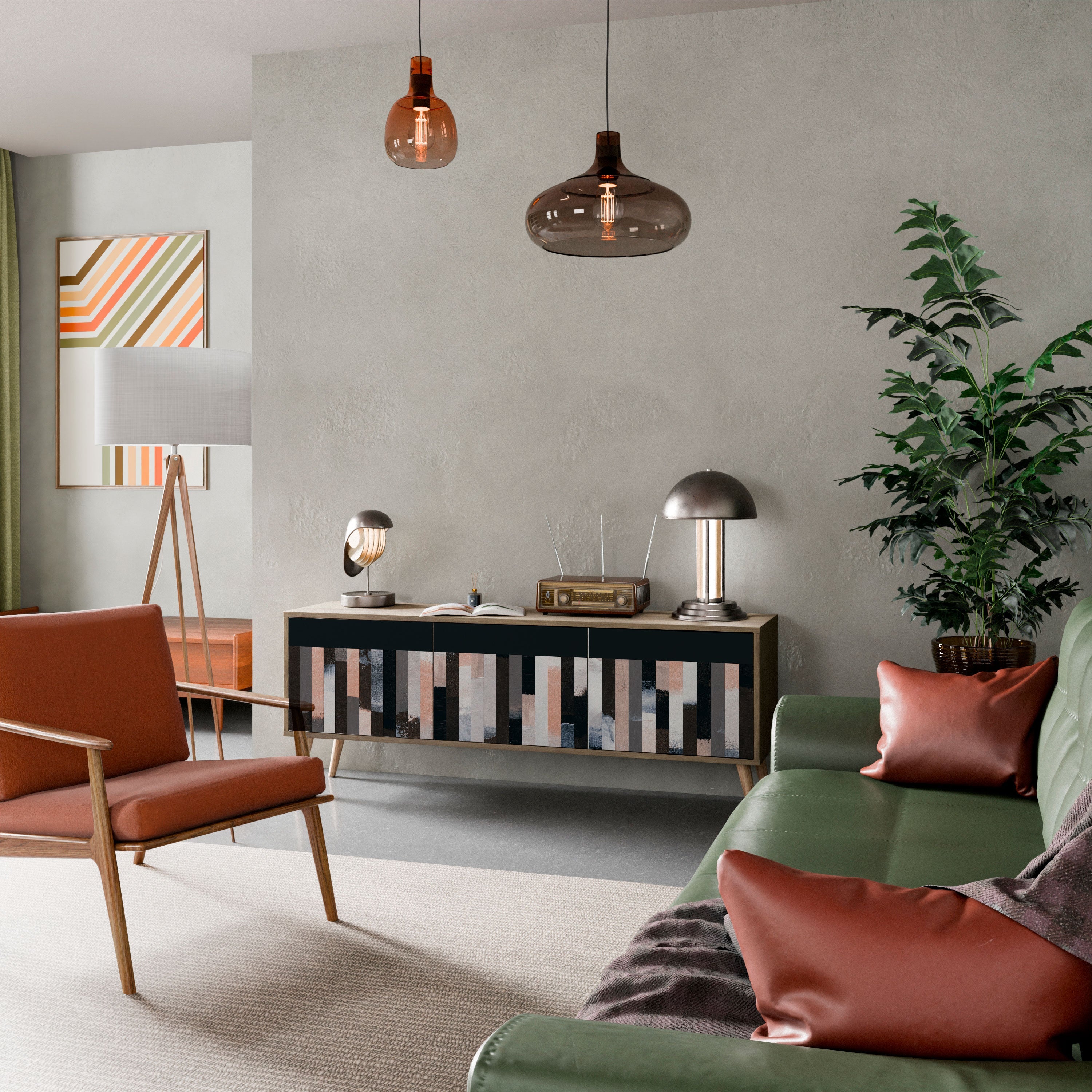 COLLAGE OF RECTANGLES Móvel de TV com 3 Portas em Efeito Carvalho