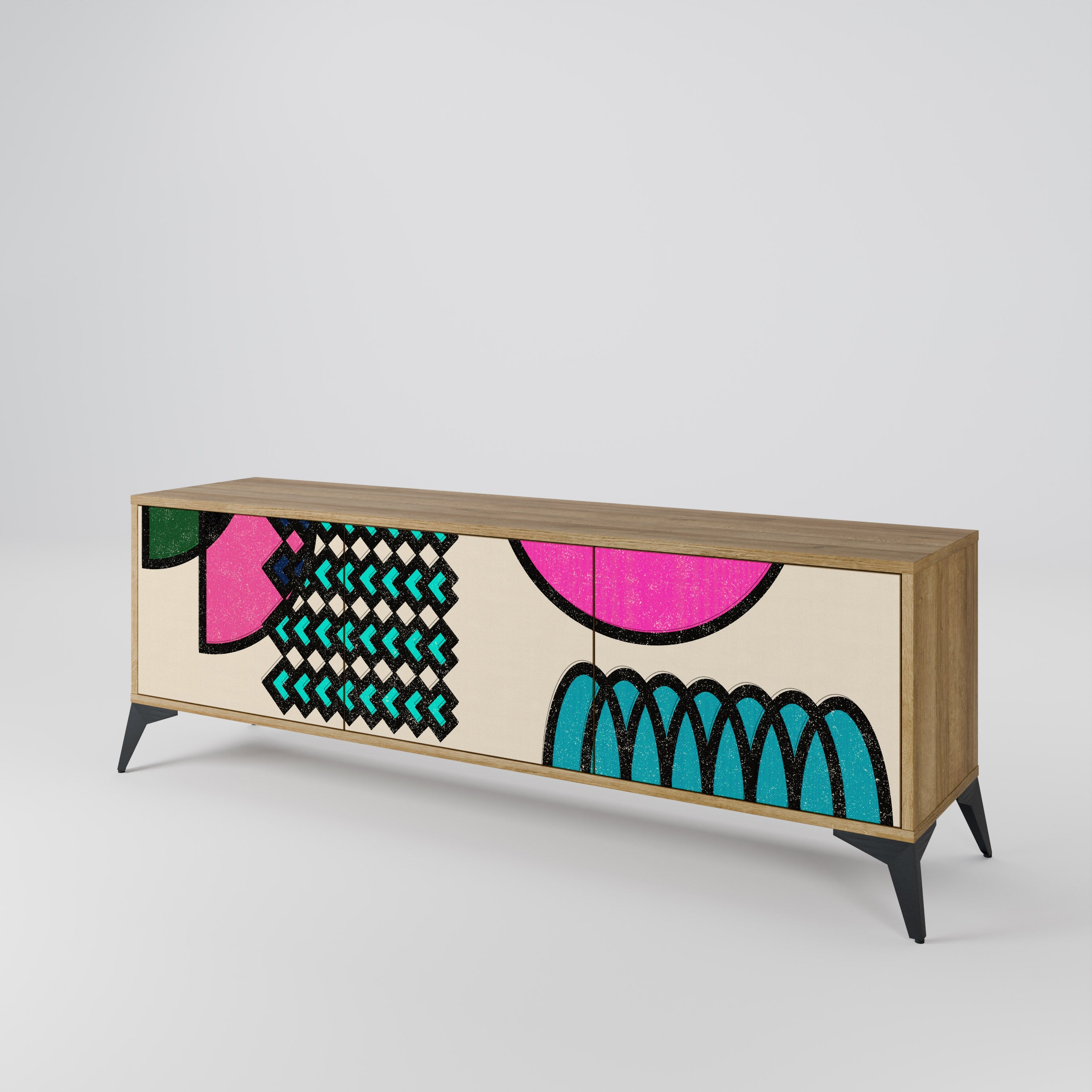 GEOMETRIC RHAPSODY Móvel de TV com 3 Portas em Efeito Carvalho